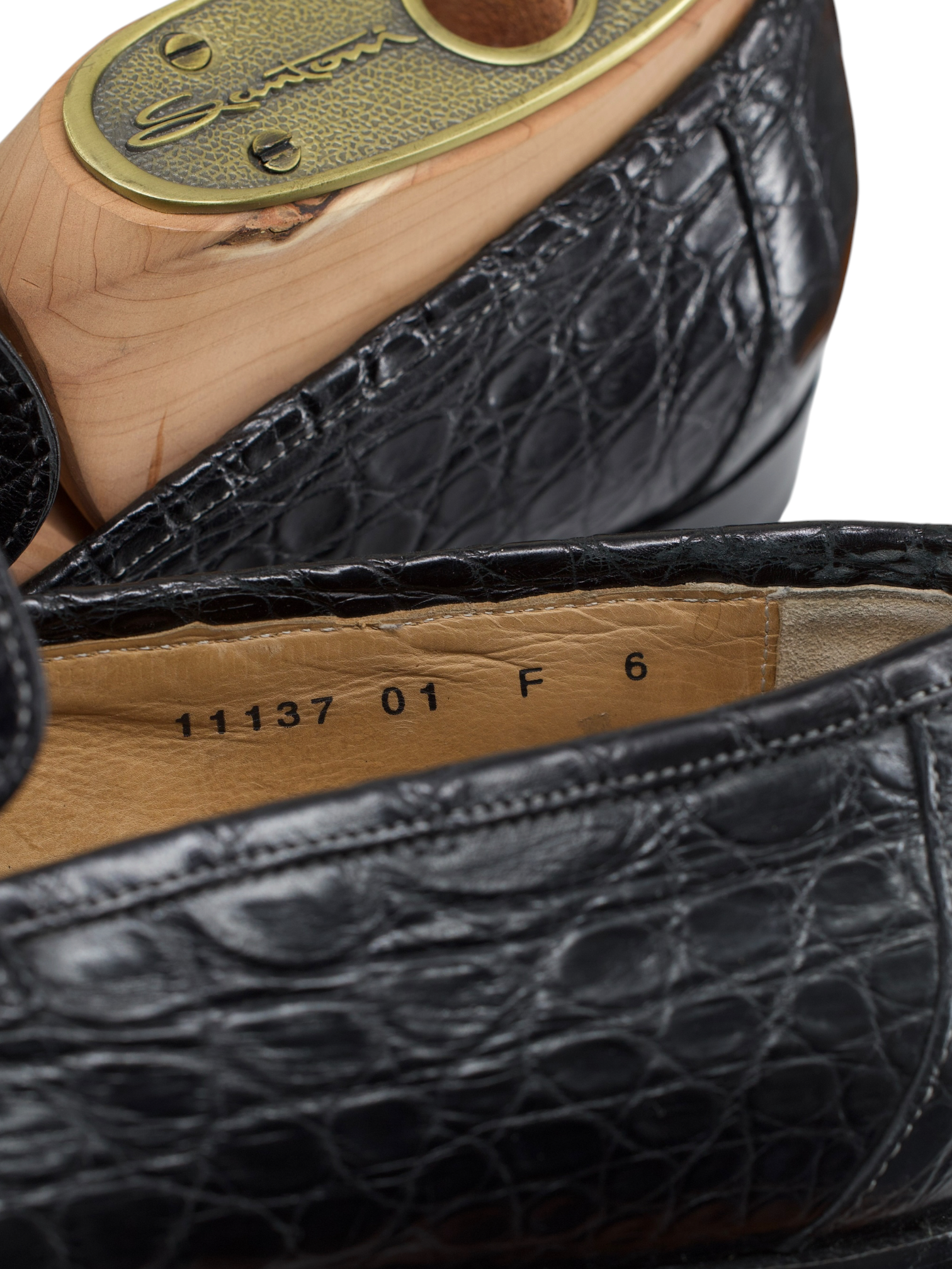 Santoni Black Venezuelan Caiman Crocodilus Penny Loafer + Belt