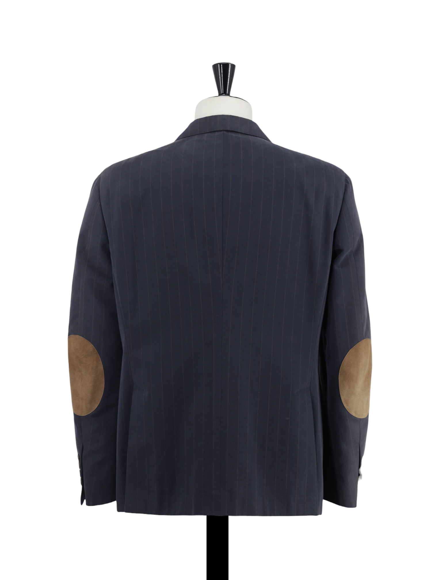 Brunello Cucinelli Navy Cotton Pinstripe Elbow-Patch Jacket