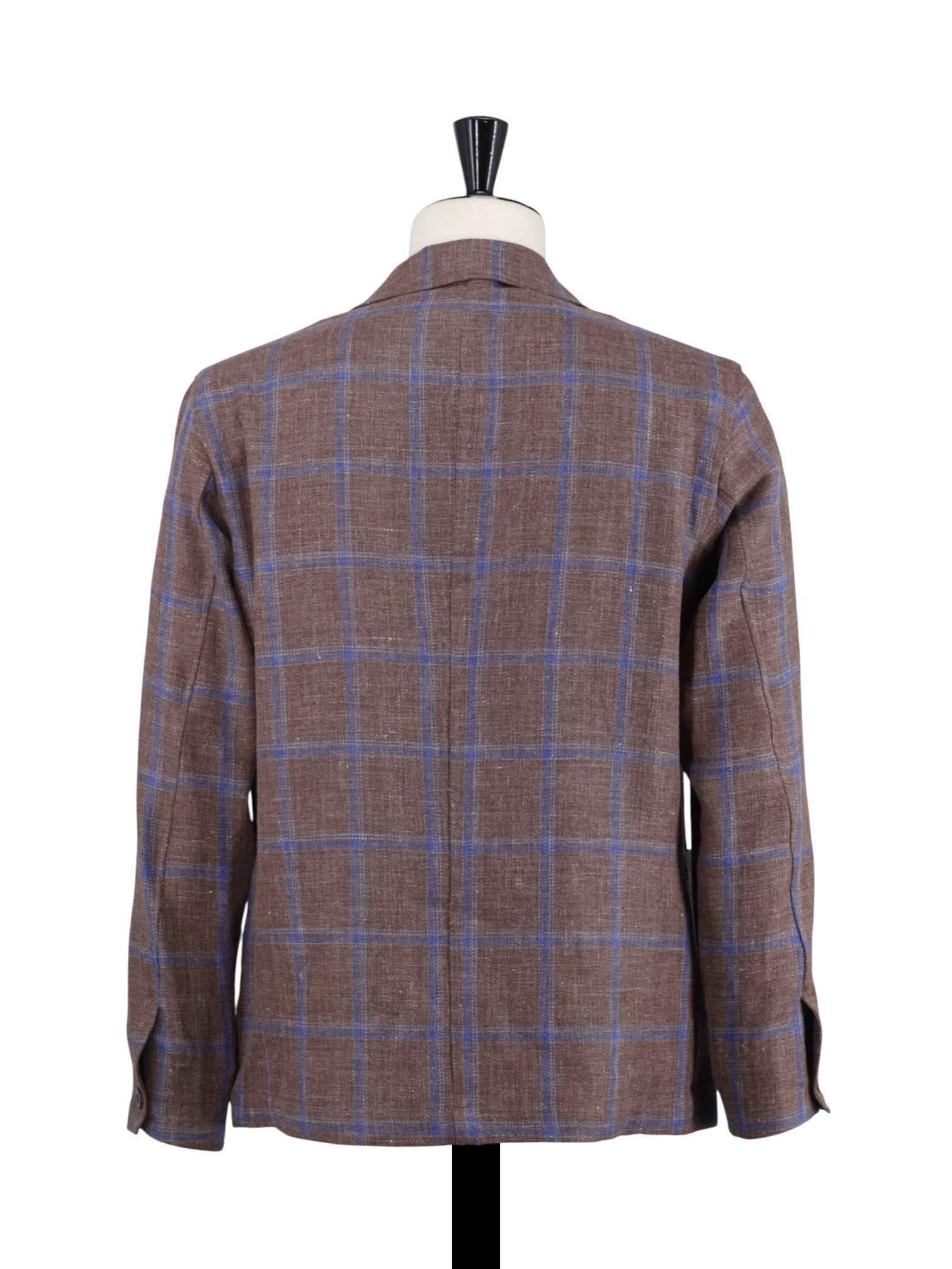 Finamore Brown & Blue Wool & Linen Checkered Shirt Jacket
