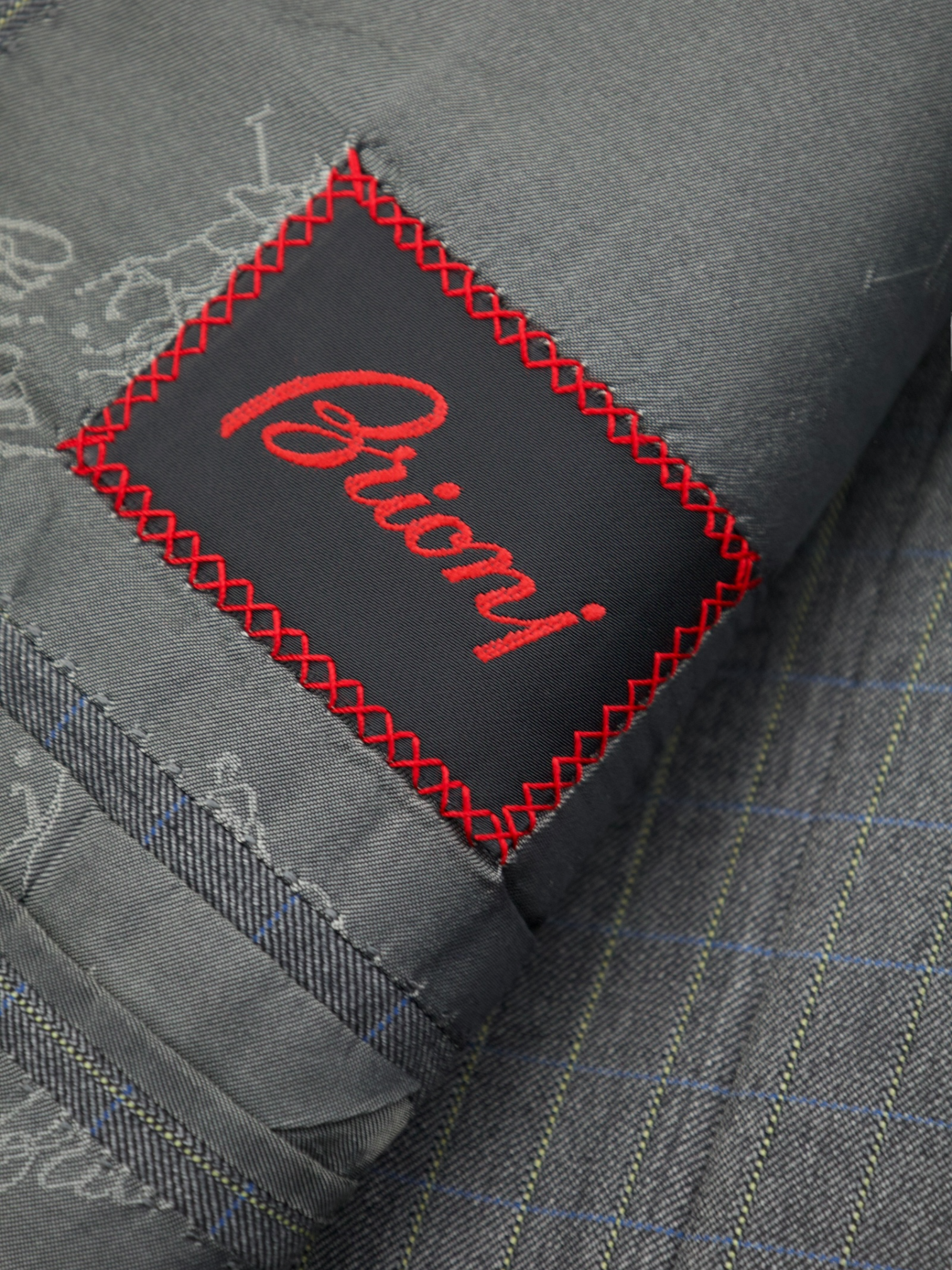 Brioni Grey Fine Wool Multicolor Windowpane Suit