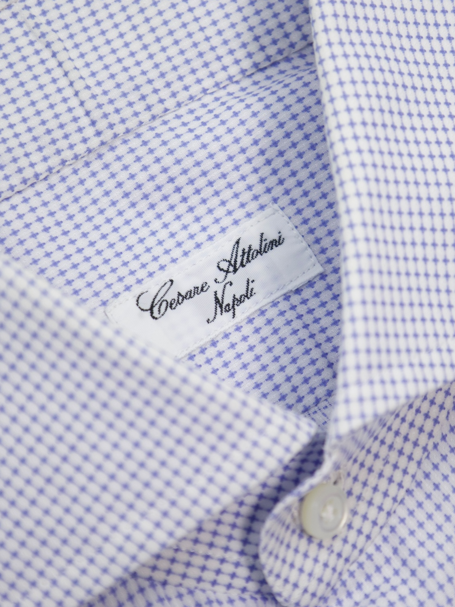 Cesare Attolini White & Light Blue Geometric Cotton Shirt