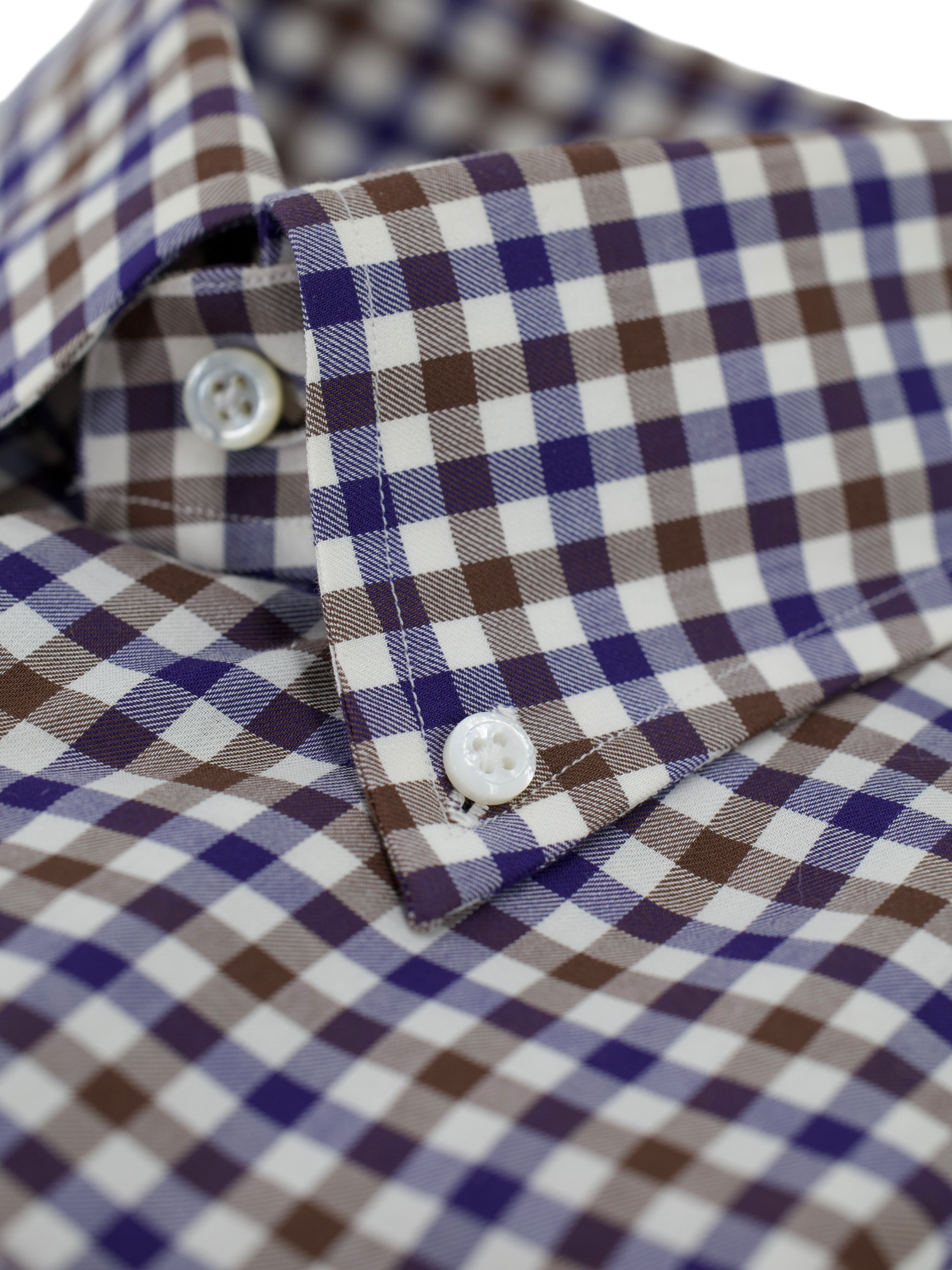 Cesare Attolini Brown & Navy Cotton Gingham-Check Button Down Shirt