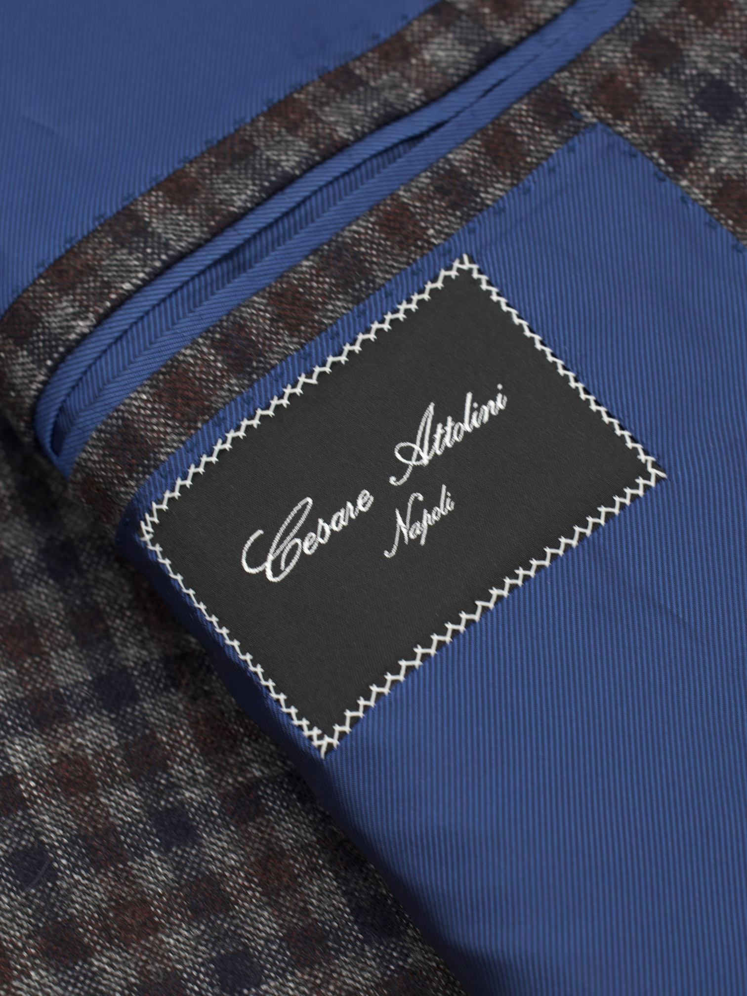 Cesare Attolini Brown & Blue Wool, Silk & Linen Gingham Check Jacket