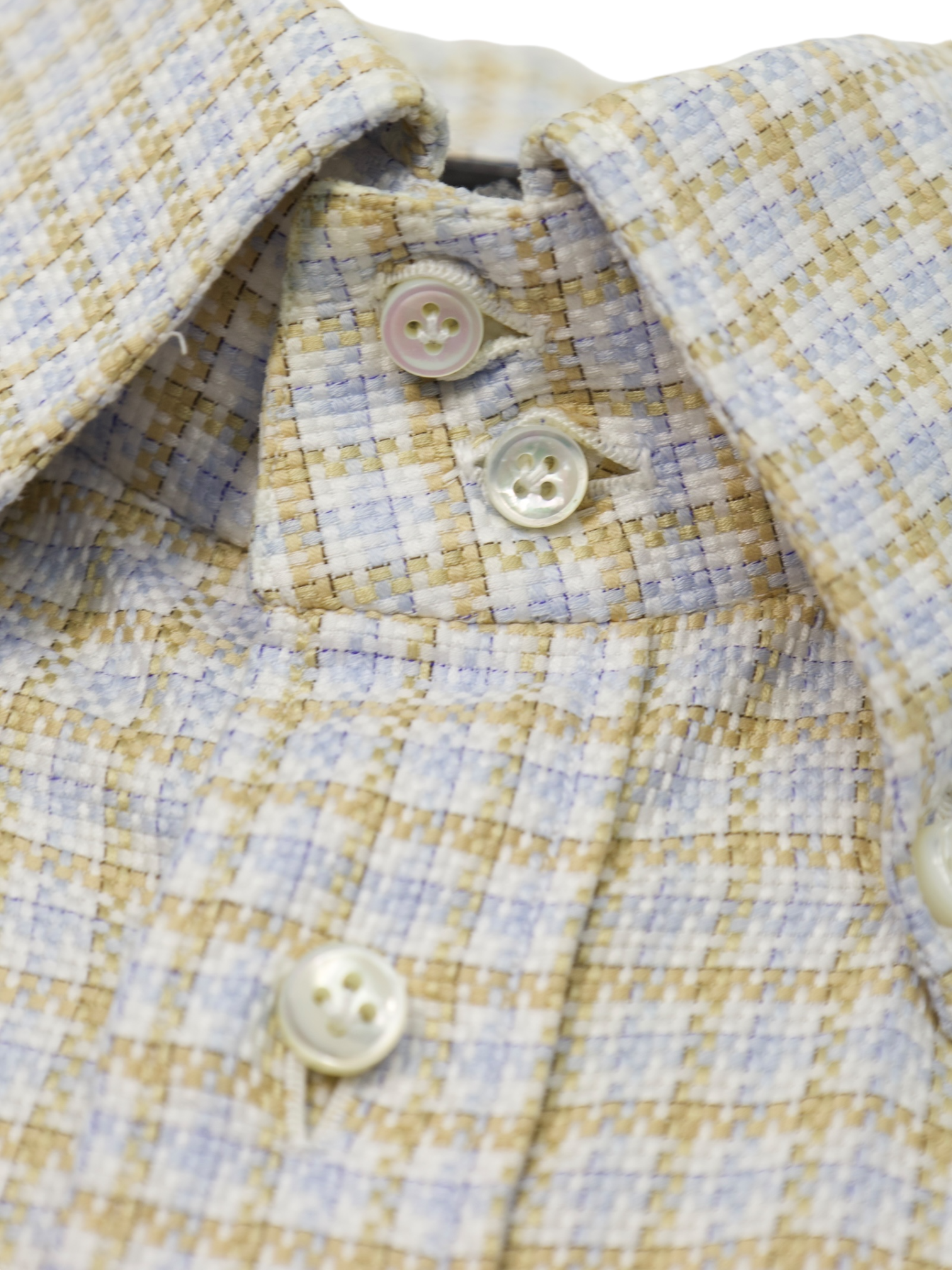 Luigi Borrelli Ice Blue Gingham-Check Micro-Pattern Shirt