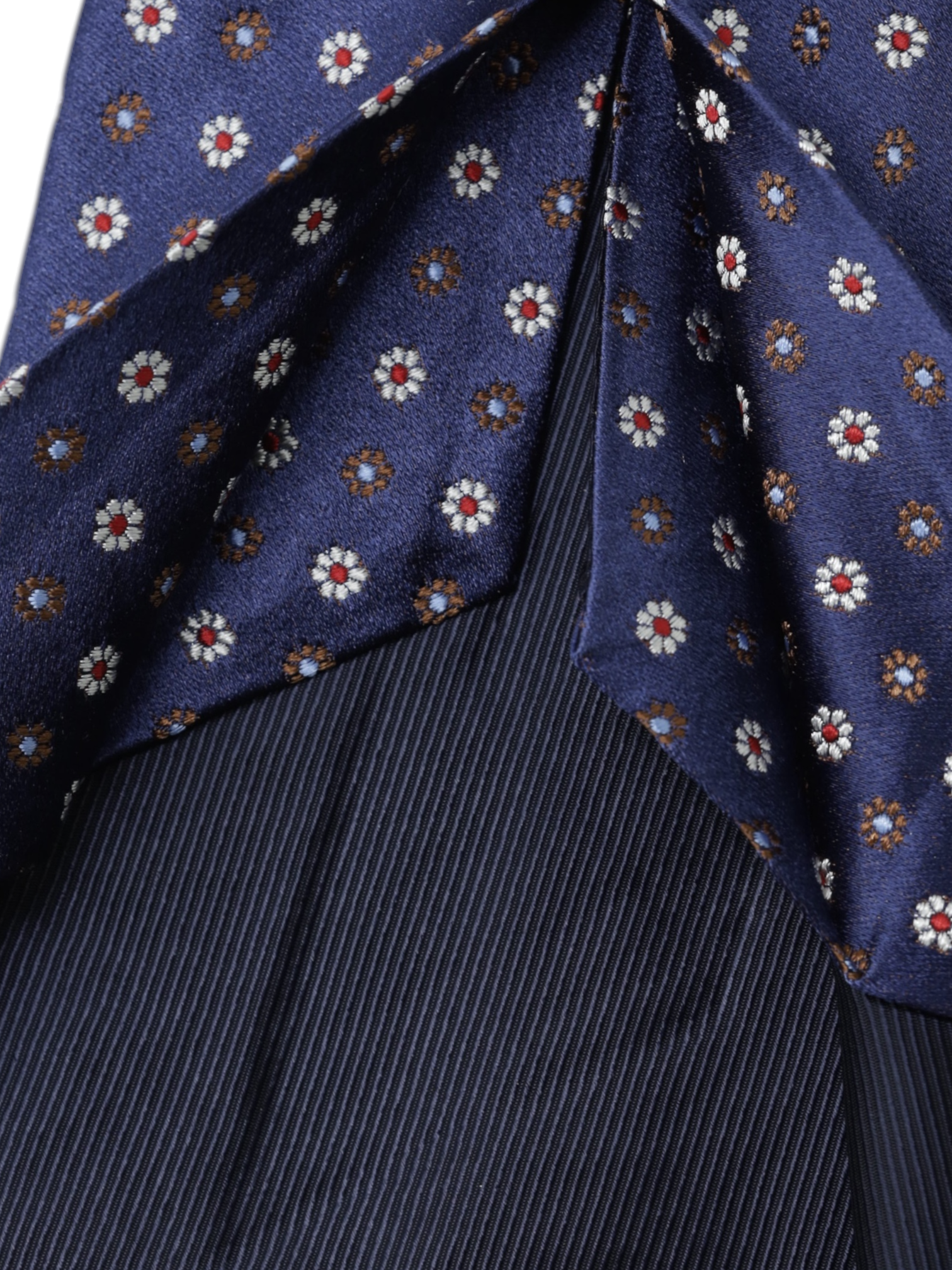 Kiton 5-Fold Navy & Brown Silk Floral Pattern Tie
