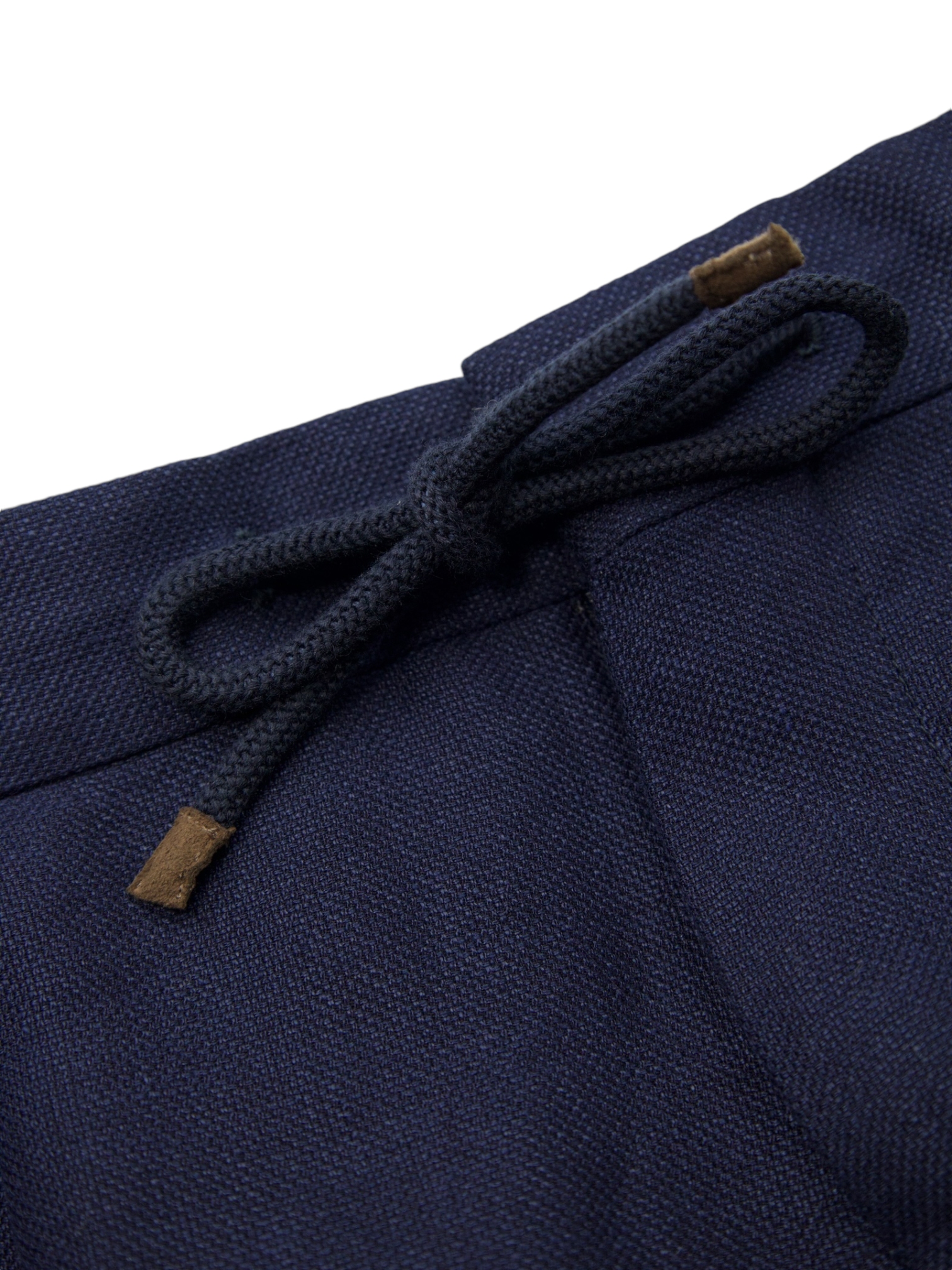 Brunello Cucinelli Dark Blue Linen, Wool & Silk Hopsack Drawstring Trousers