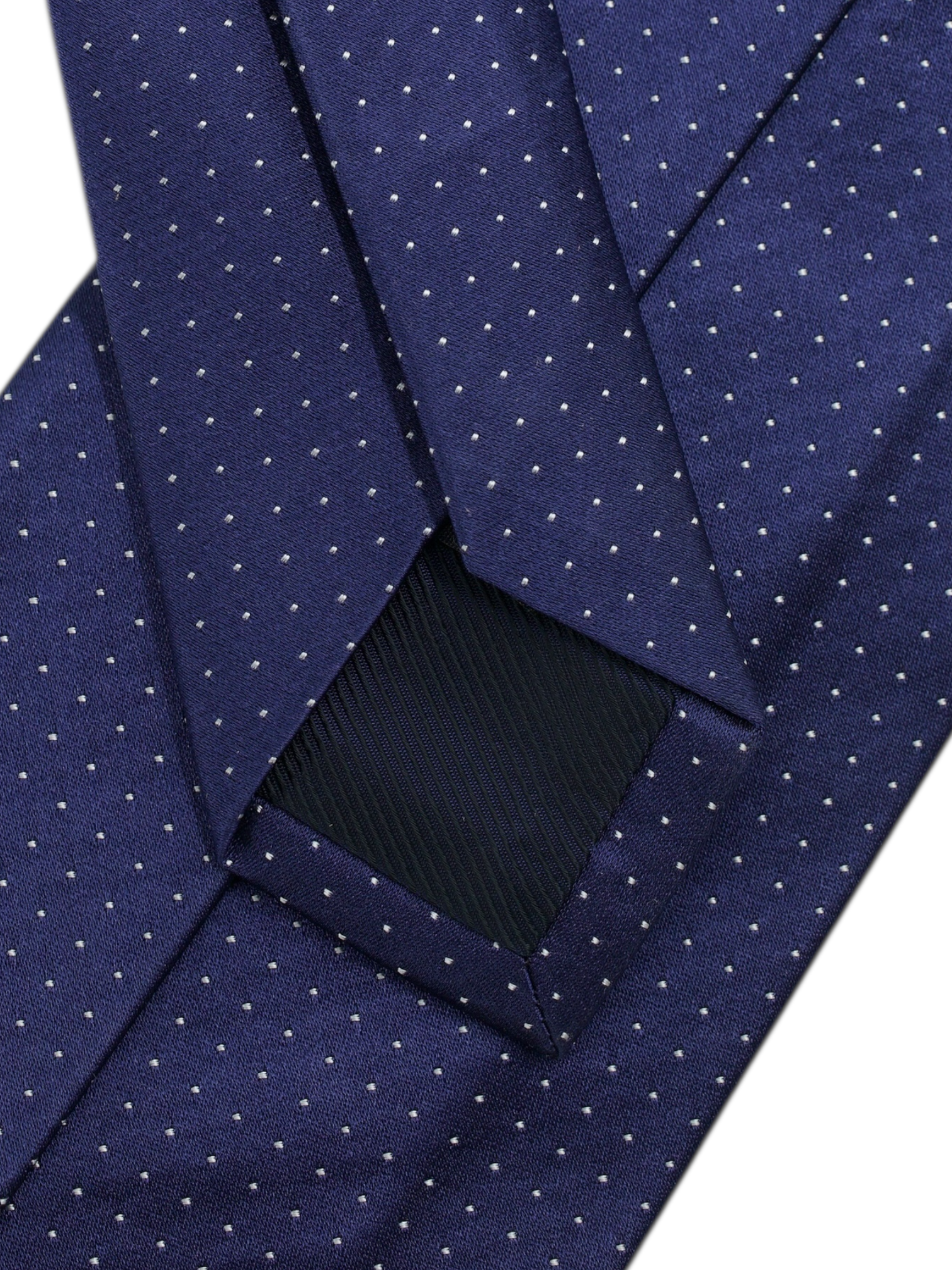 Luigi Borrelli 5-Fold Dark Blue Silk Symmetric Polkadot Tie