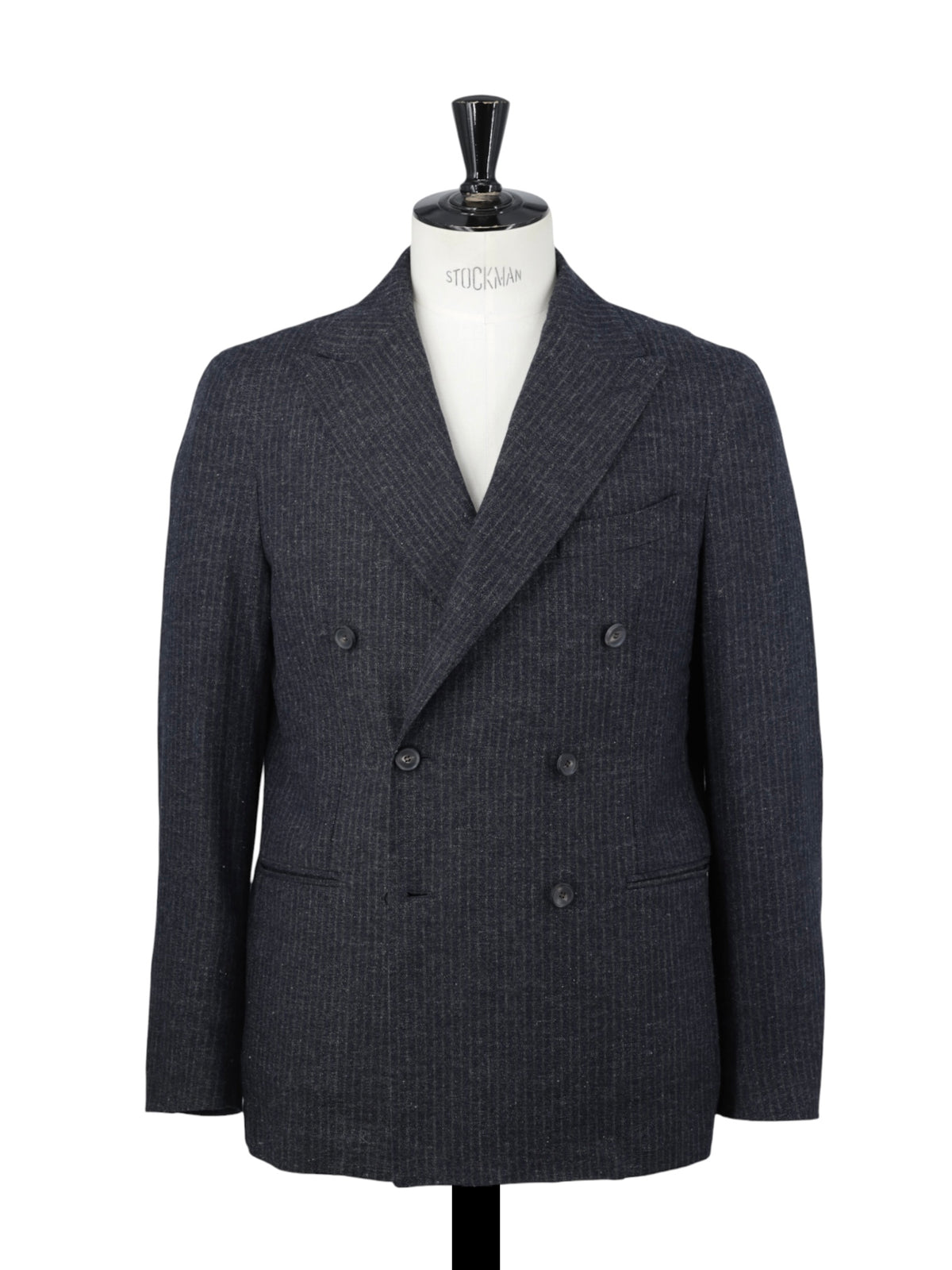 Luigi Borrelli Grey Brushed Wool, Cotton & Linen Double-Breasted Pinstripe Jacket