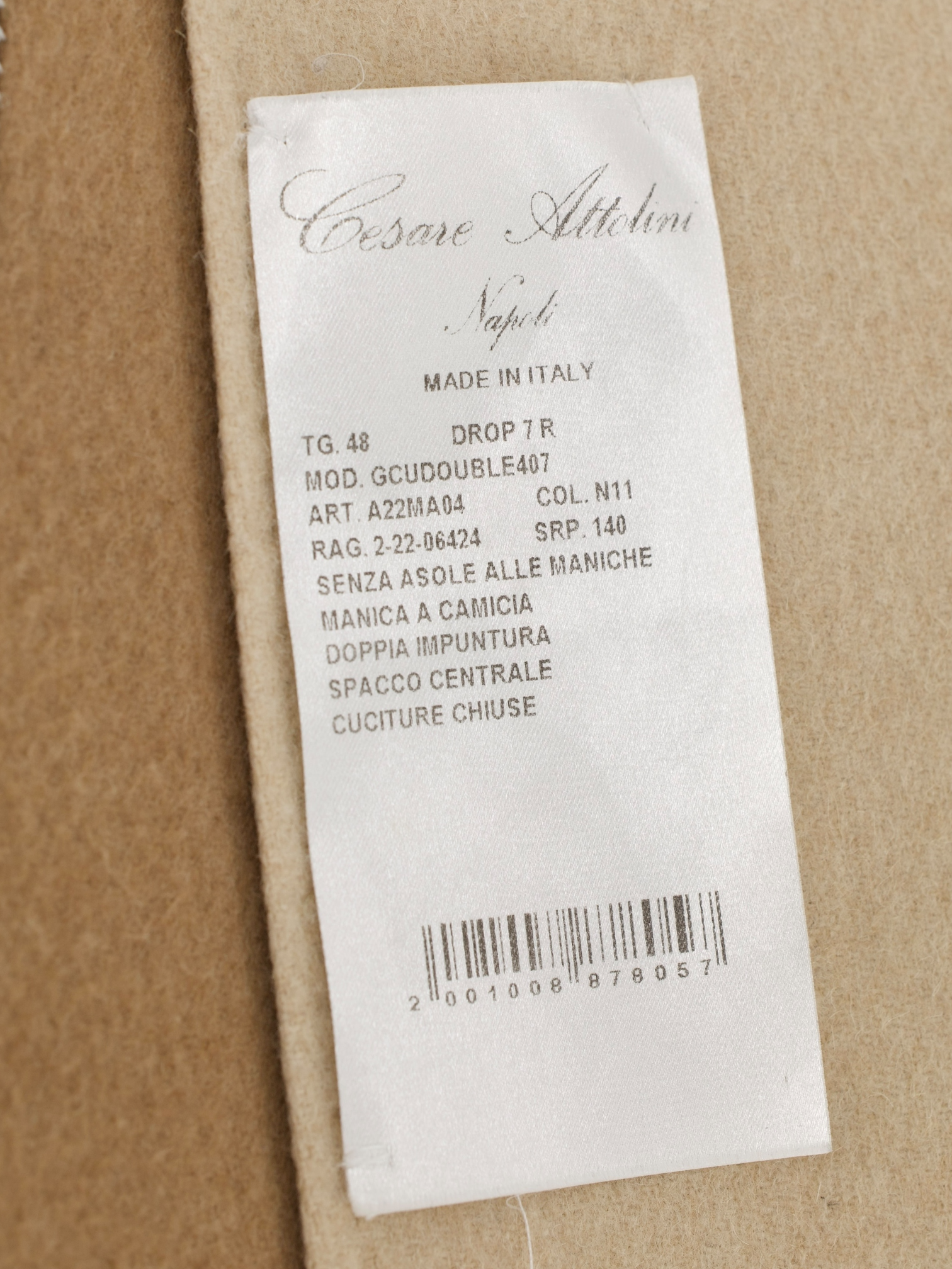 Cesare Attolini Beige Double-Faced Wool & Cashmere Sartorial Carcoat