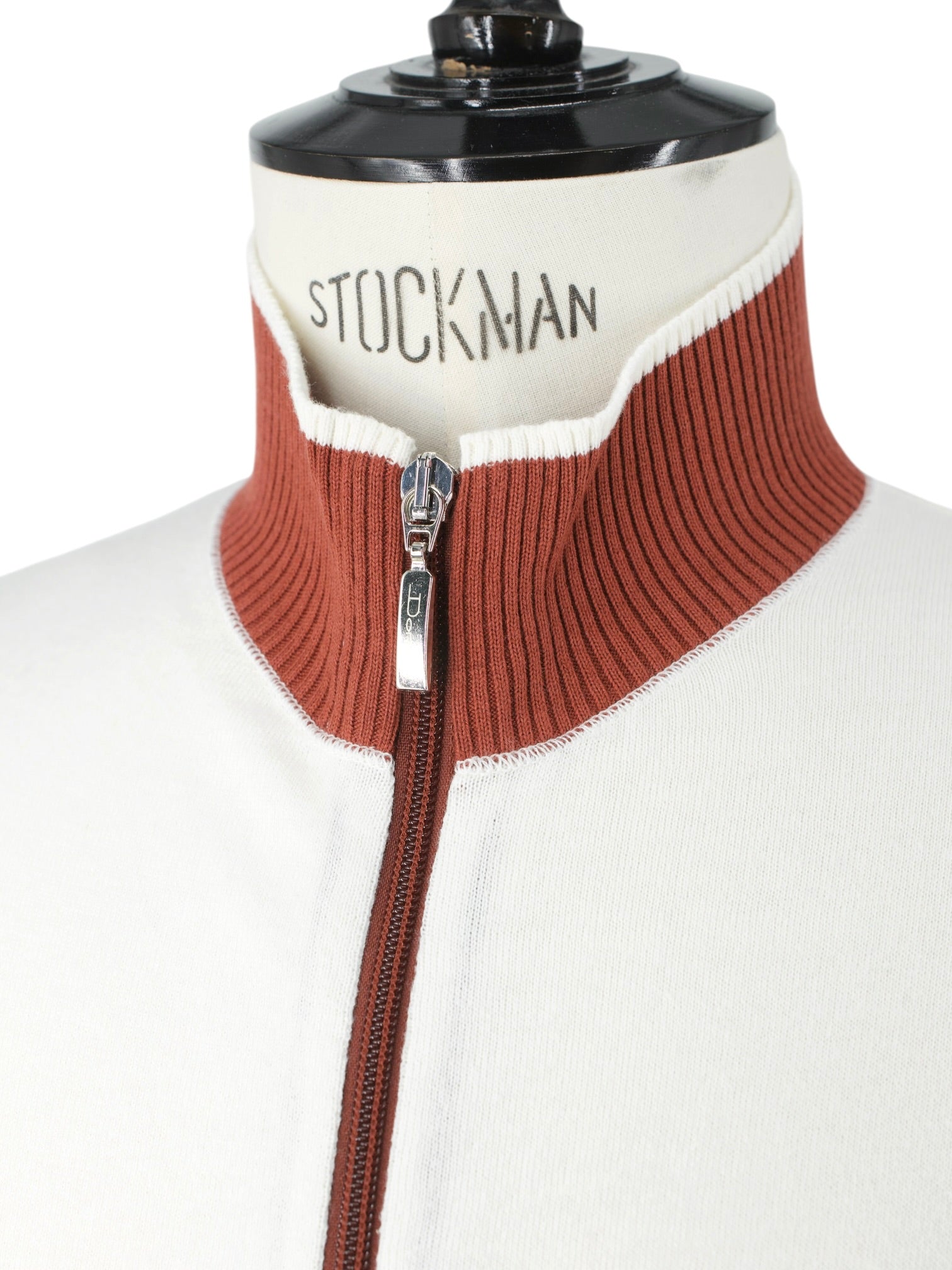 Doriani Cashmere Offwhite & Burnt Orange Cotton & Cashmere Full-Zip Knitwear