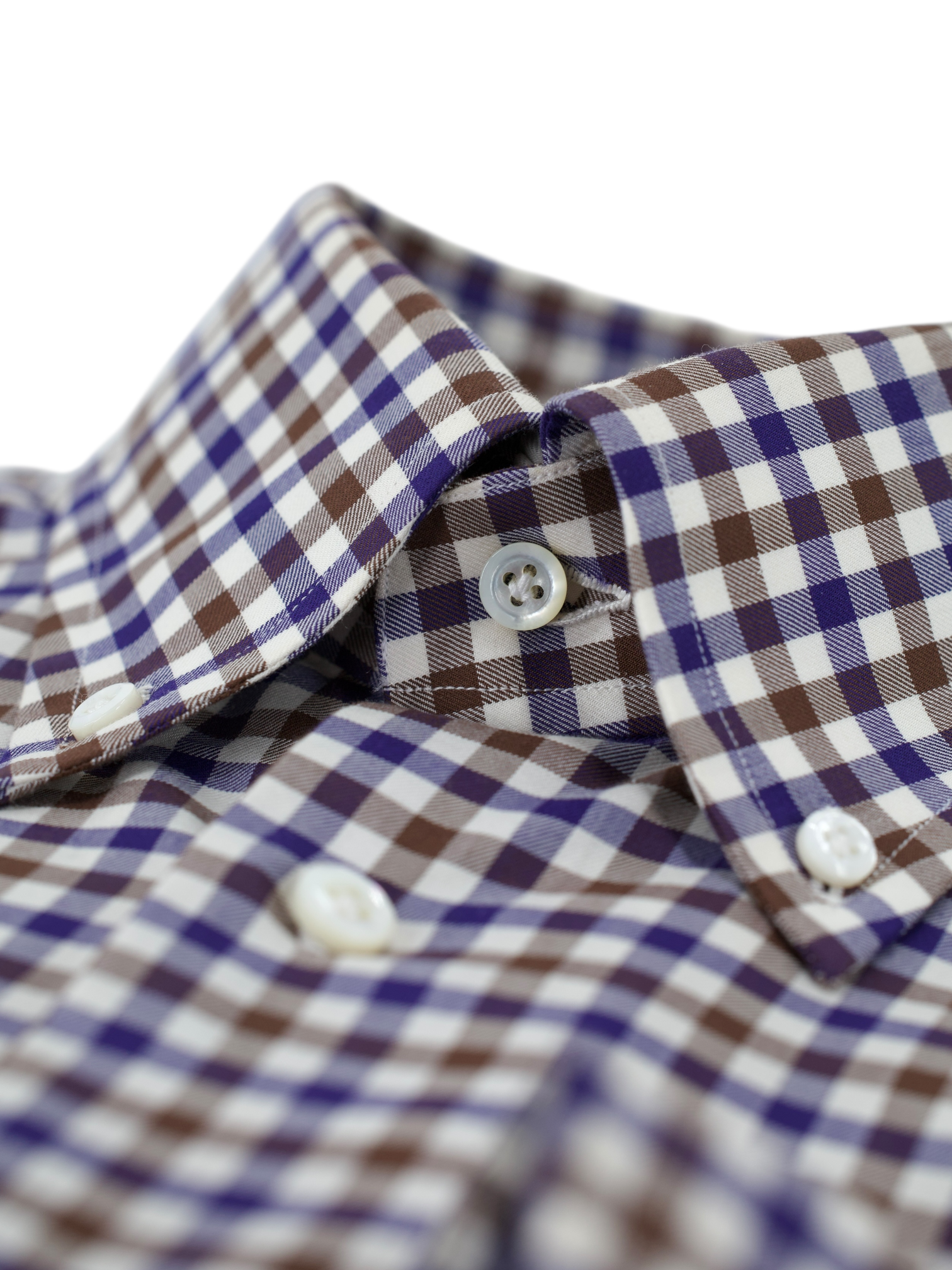 Cesare Attolini Brown & Navy Cotton Gingham-Check Button Down Shirt