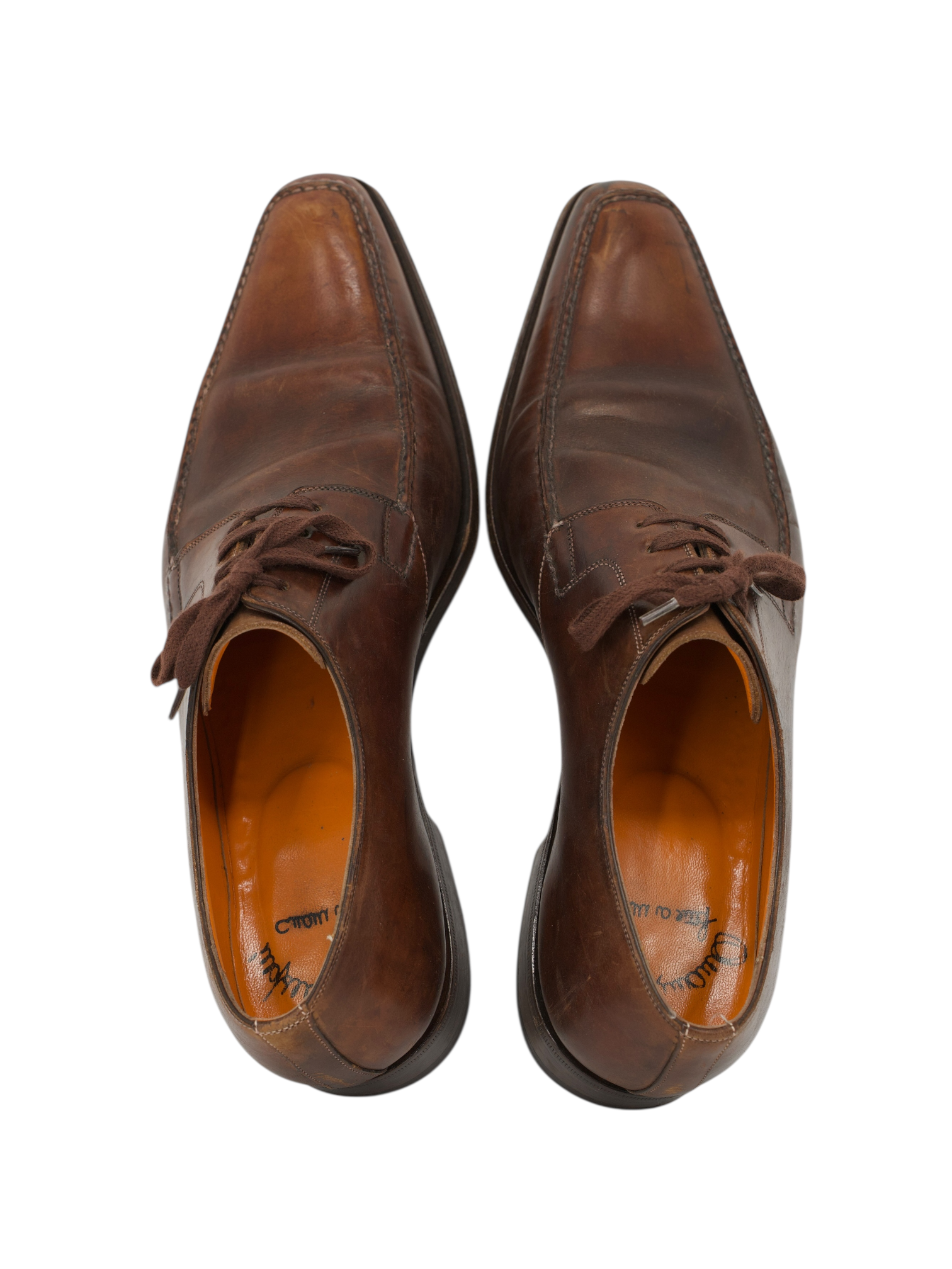 Santoni Brown Calfleather Handpainted Derby Shoes