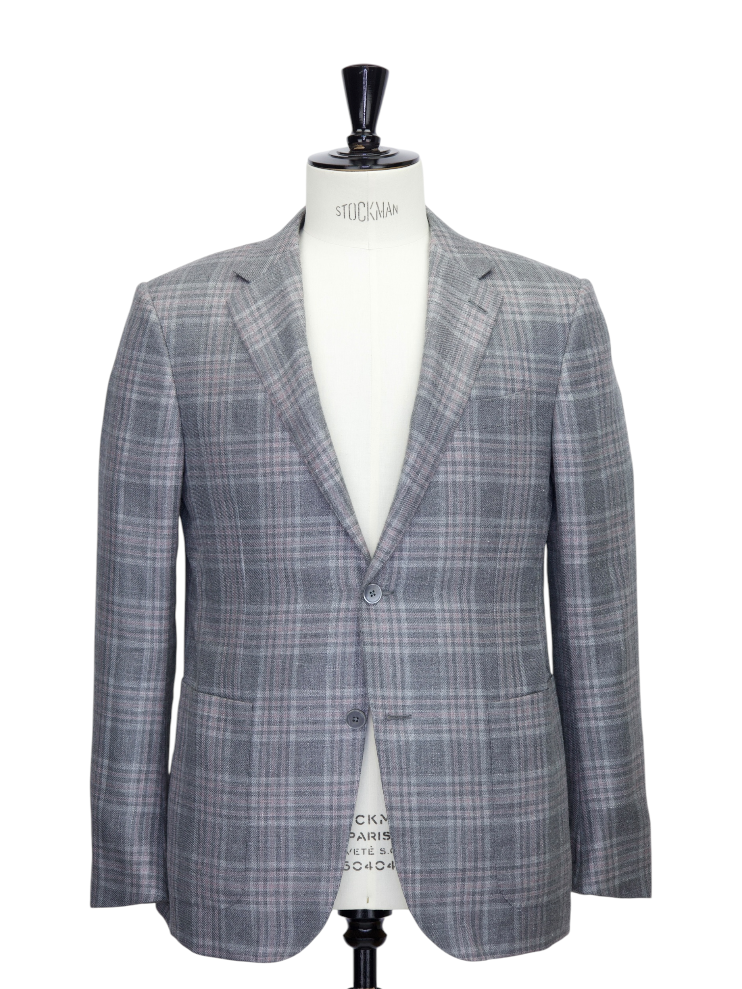 Ermenegildo Zegna Light Grey & Pink Cashmere, Silk & Hemp Glenplaid Jacket