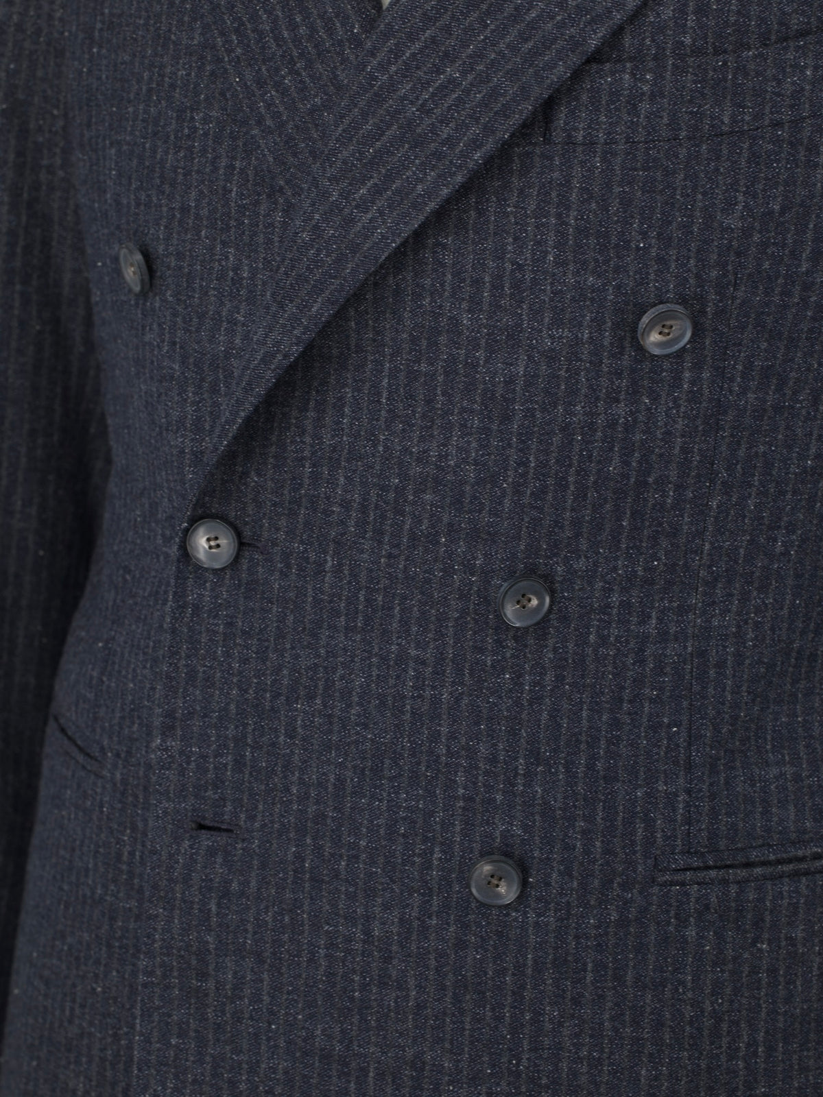 Luigi Borrelli Grey Brushed Wool, Cotton & Linen Double-Breasted Pinstripe Jacket