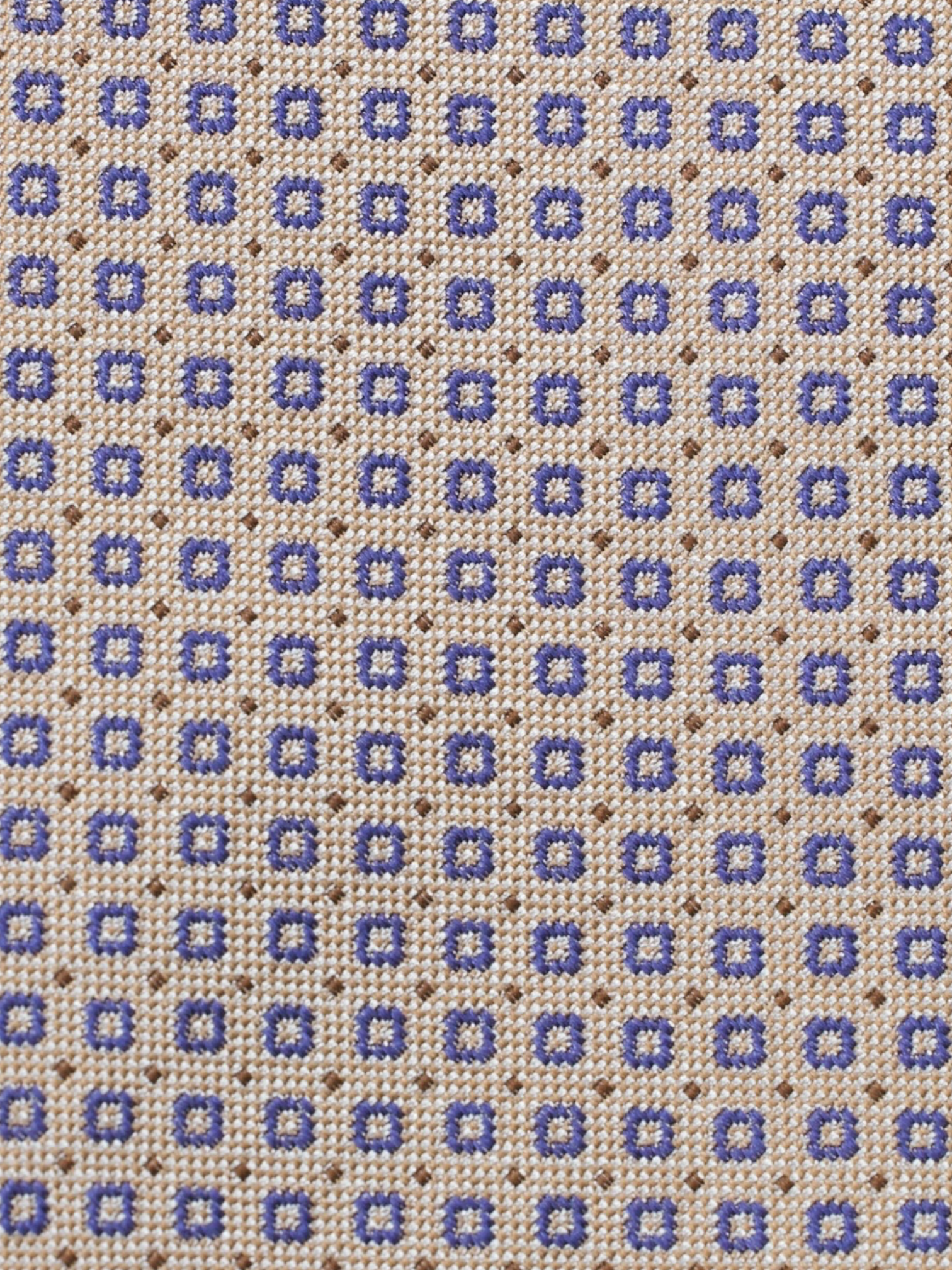 Kiton 5-Fold Taupe & Navy Silk Micro-Square Pattern Tie