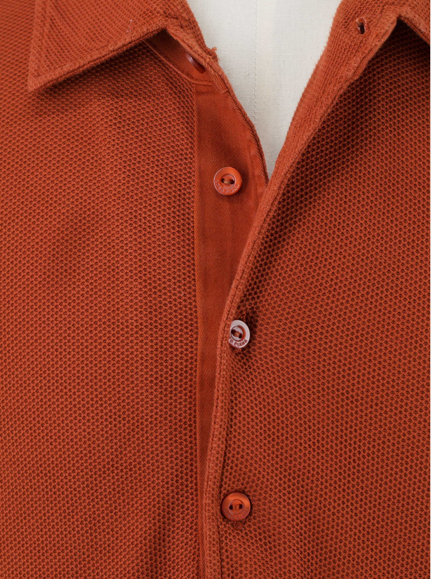 Loro Piana Terracotta Cotton Piqué Long-Sleeve Pop-Over Shirt