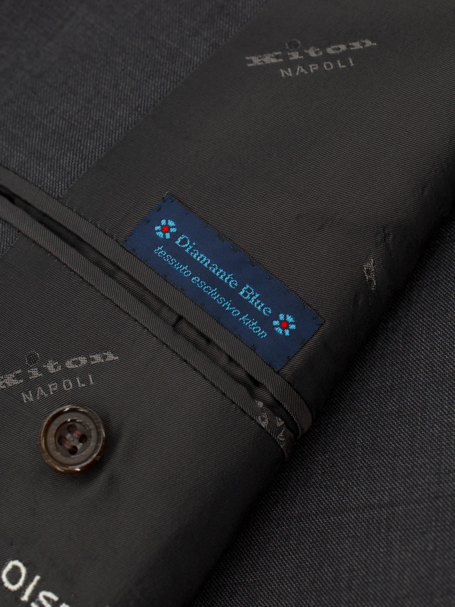 Kiton Dark Grey "Diamante Blue" Wool Sharkskin Suit