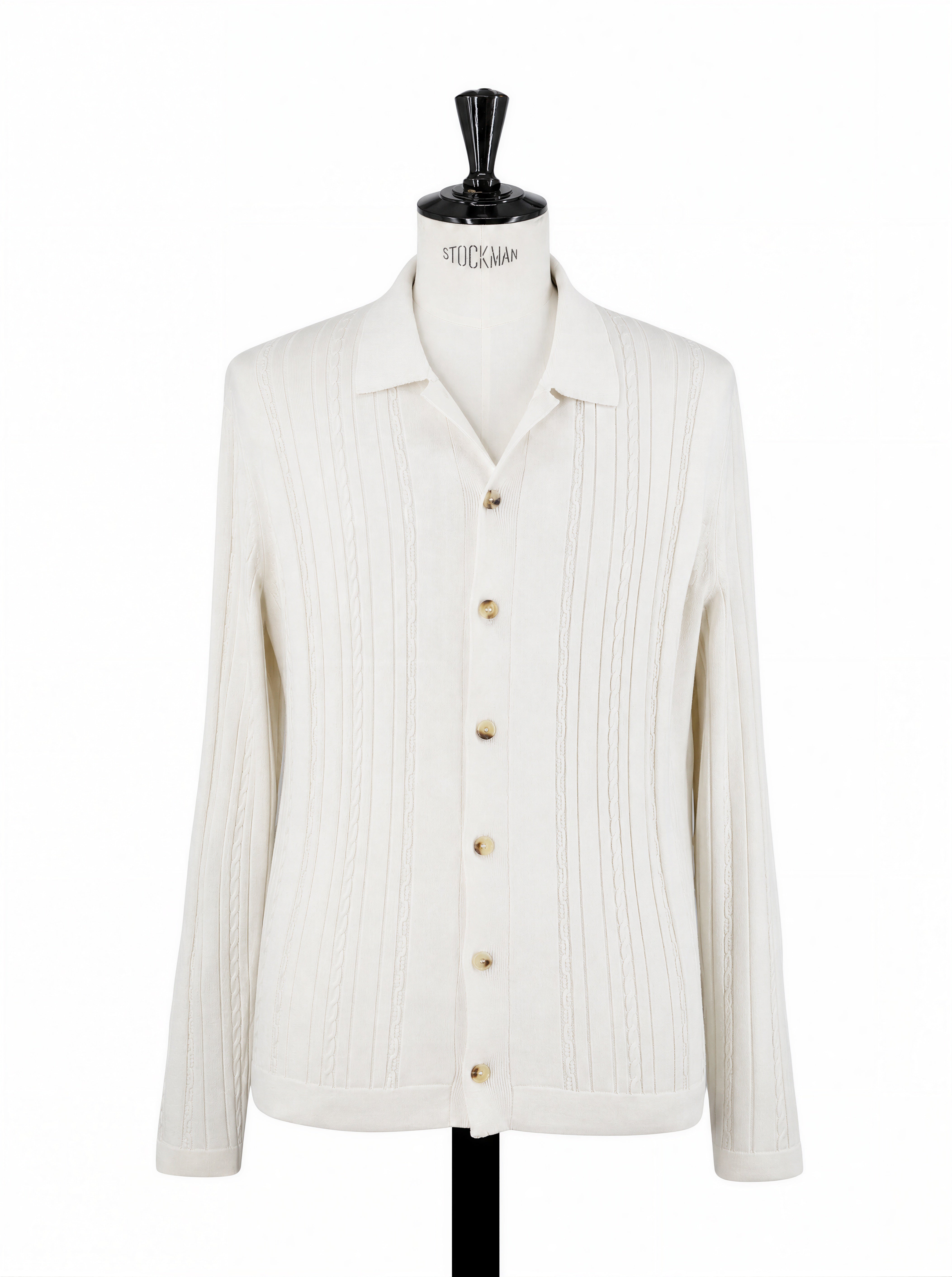 Maurizio Baldassari Crème Silk & Cotton Cable-Knitted Cardigan Shirt
