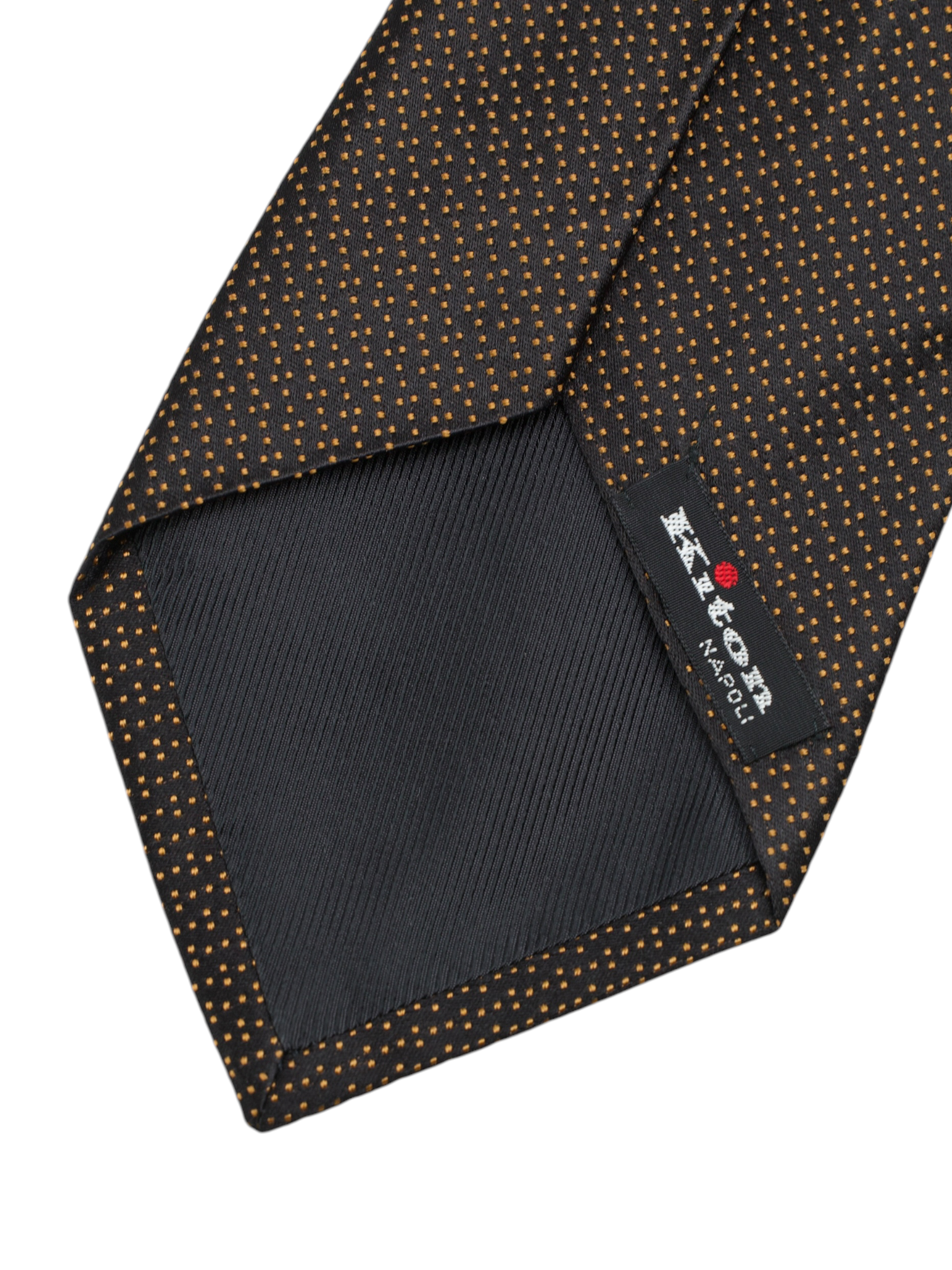 Kiton 5-Fold Dark Brown & Orange Silk Micro-Dot Tie