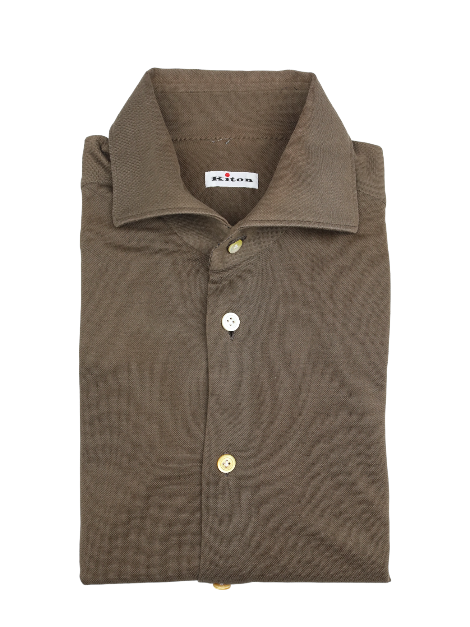 Kiton Brown Piqué Knitted Cotton Shirt