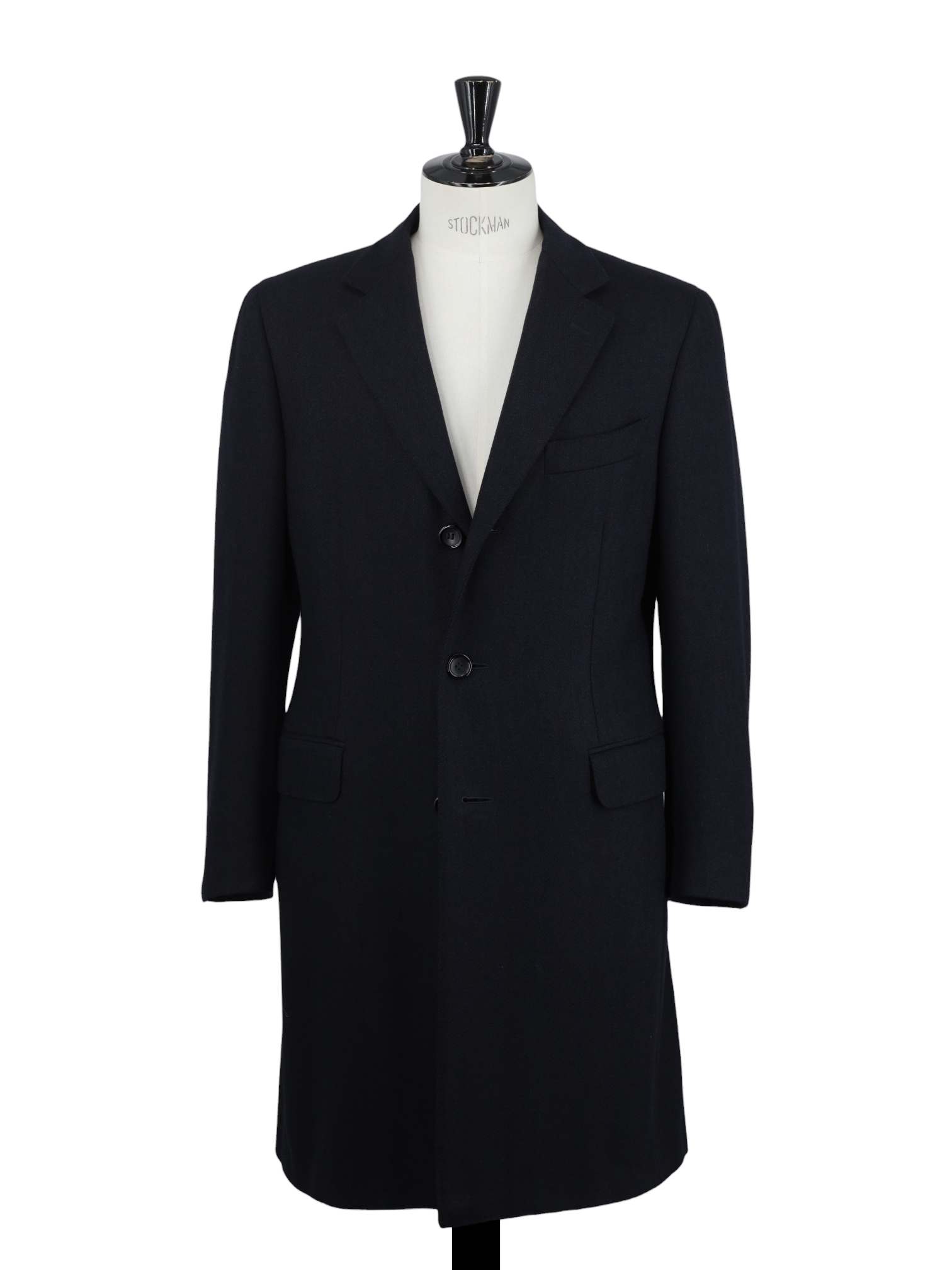 Canali Black Classic Wool & Cashmere Herringbone Overcoat