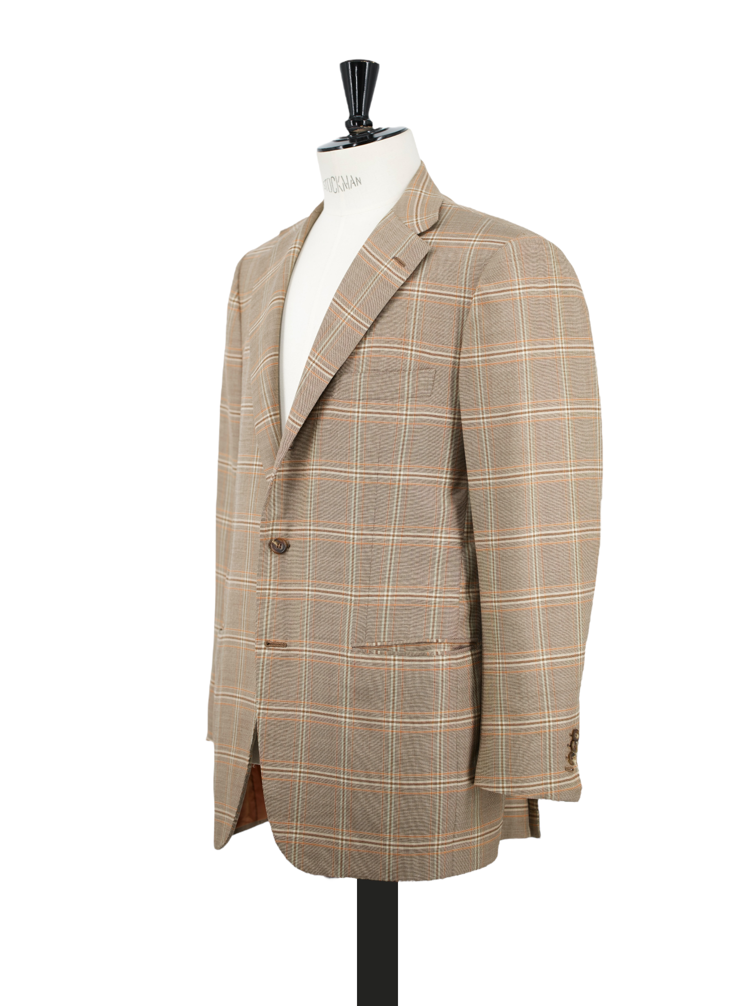 Kiton Light Brown & Orange Pure Cashmere Windowpane Jacket