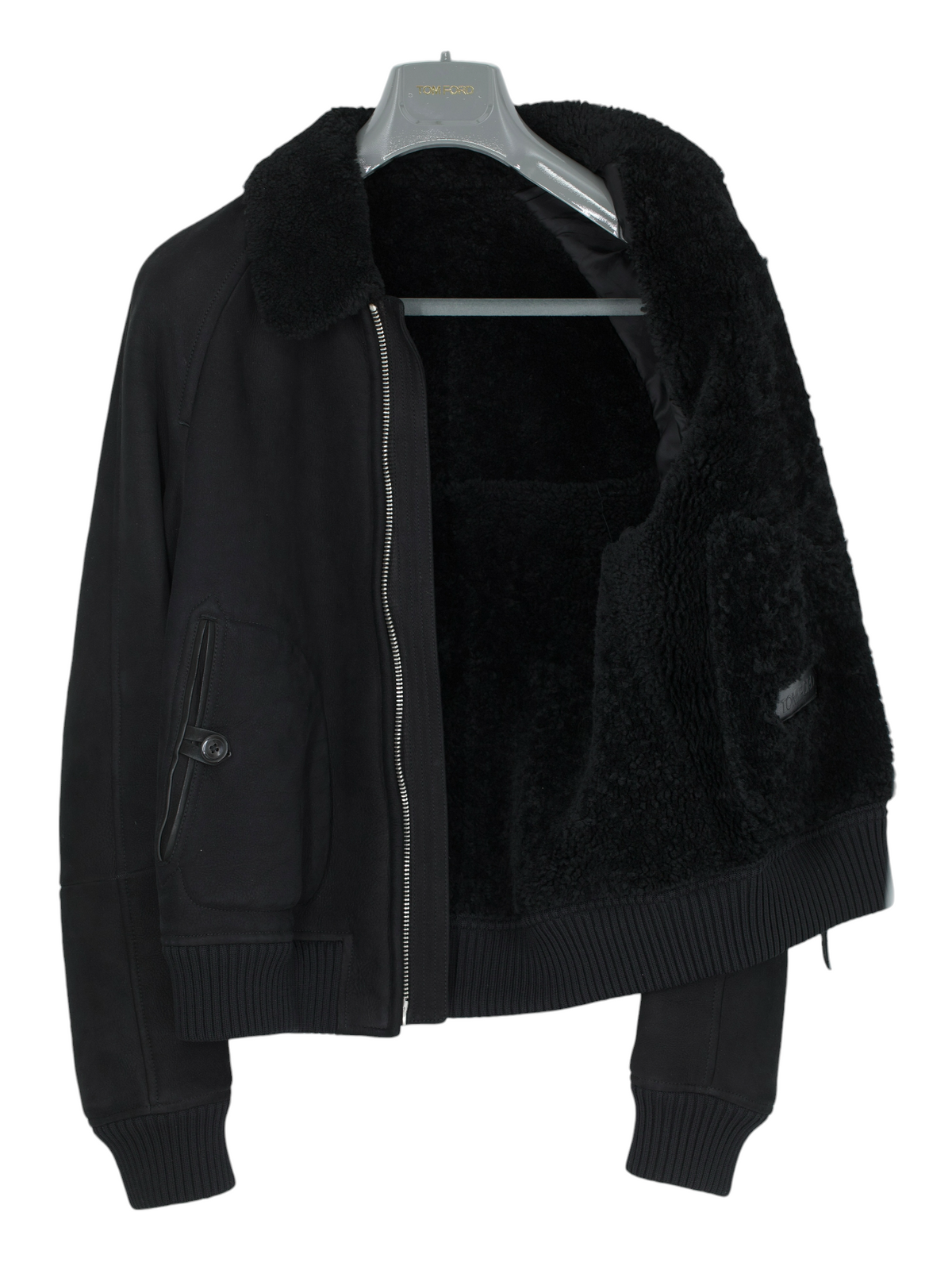 Tom Ford Black Lambskin Nubuck-Shearling Zip-Up Aviator Jacket