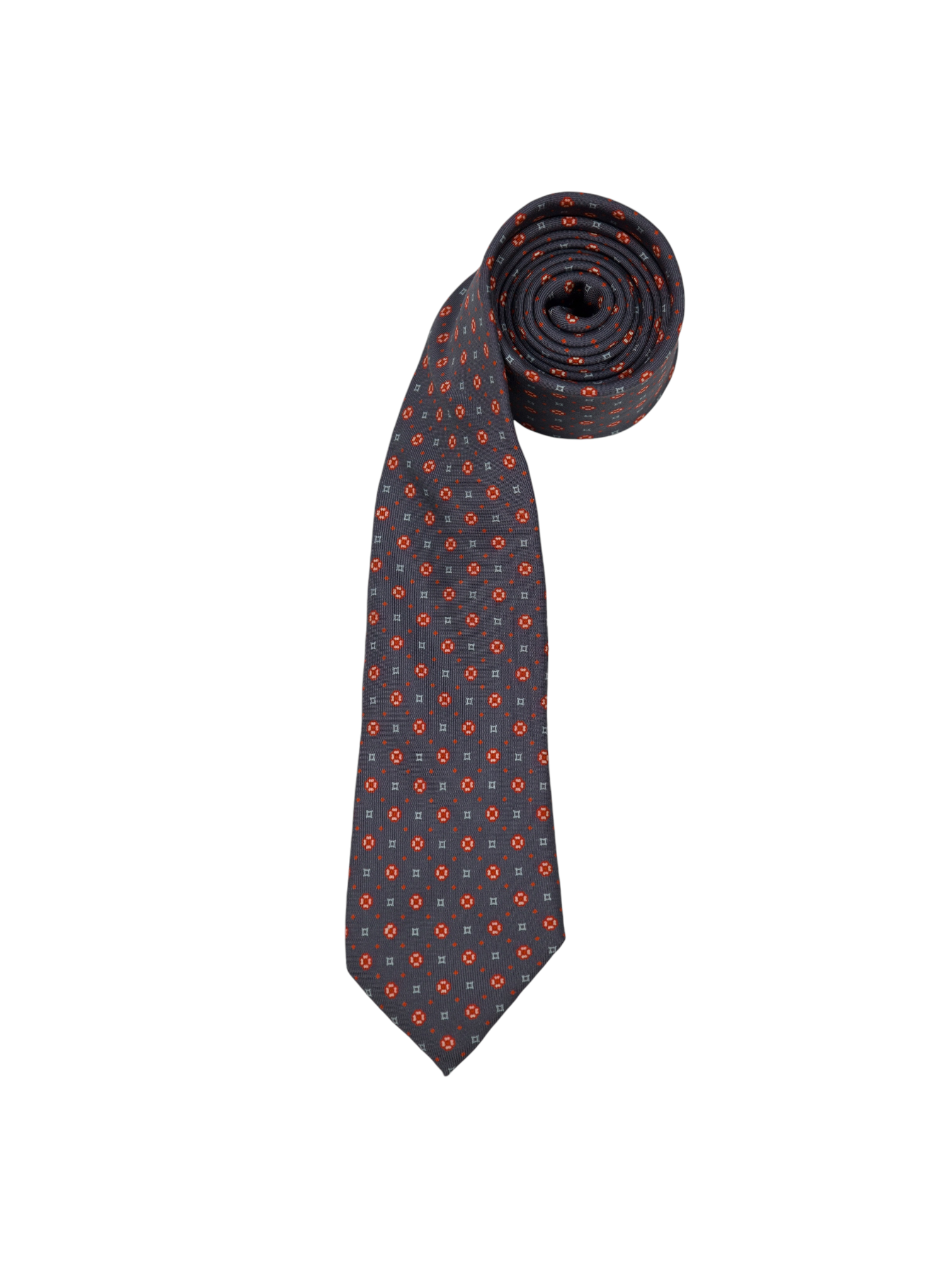 E. Marinella Grey & Red Geometric Silk Tie