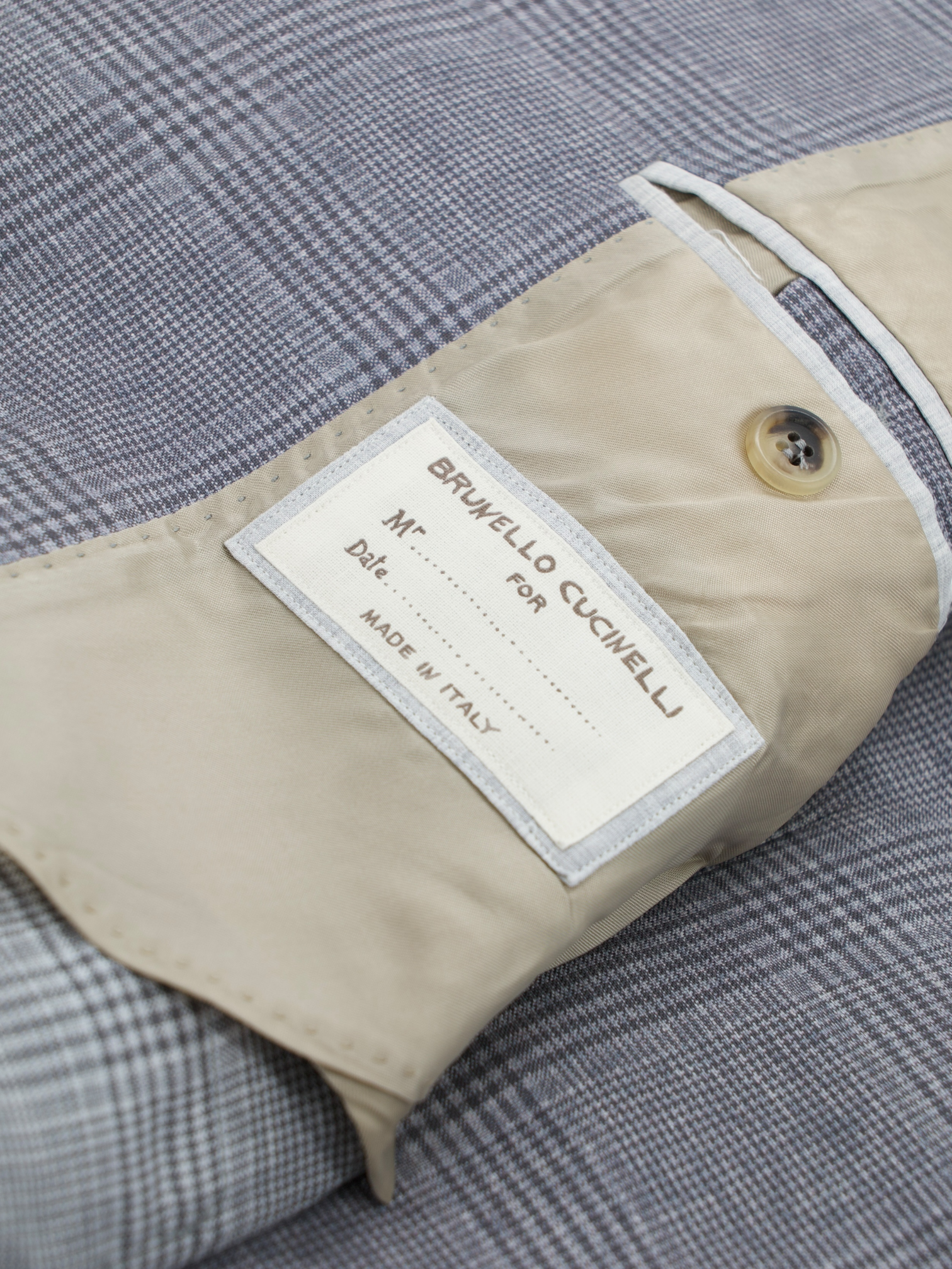 Brunello Cucinelli Sage Grey Linen, Wool & Silk Prince of Wales Jacket