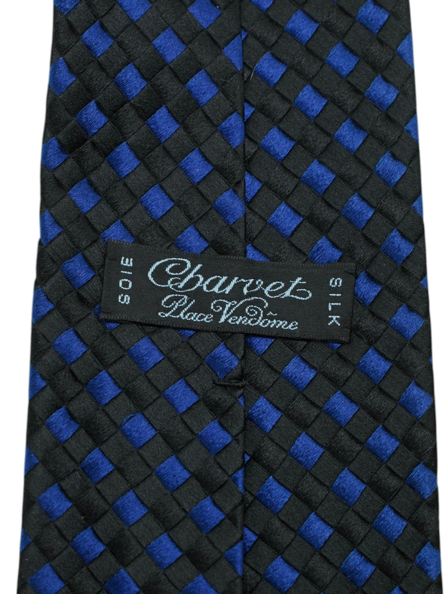 Charvet Black & Azure Blue Silk Jacquard Square-Pattern Tie