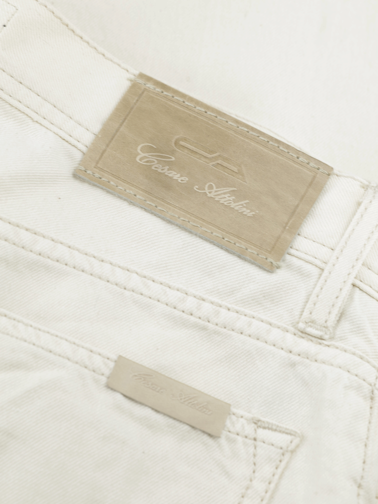 Cesare Attolini Creme Cotton & Linen Twill 5-Pocket Chino