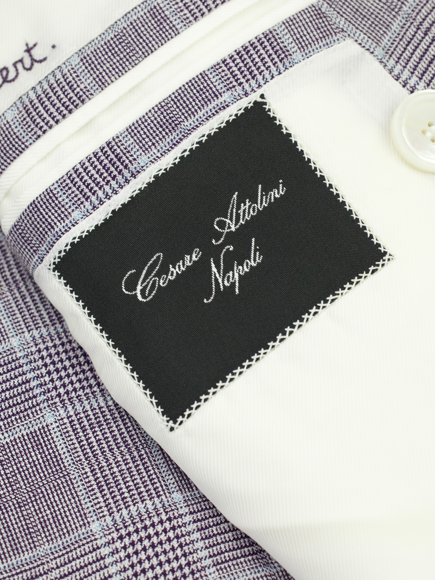 Cesare Attolini Soft Purple Wool, Silk & Linen Double-Breasted Glenplaid Jacket
