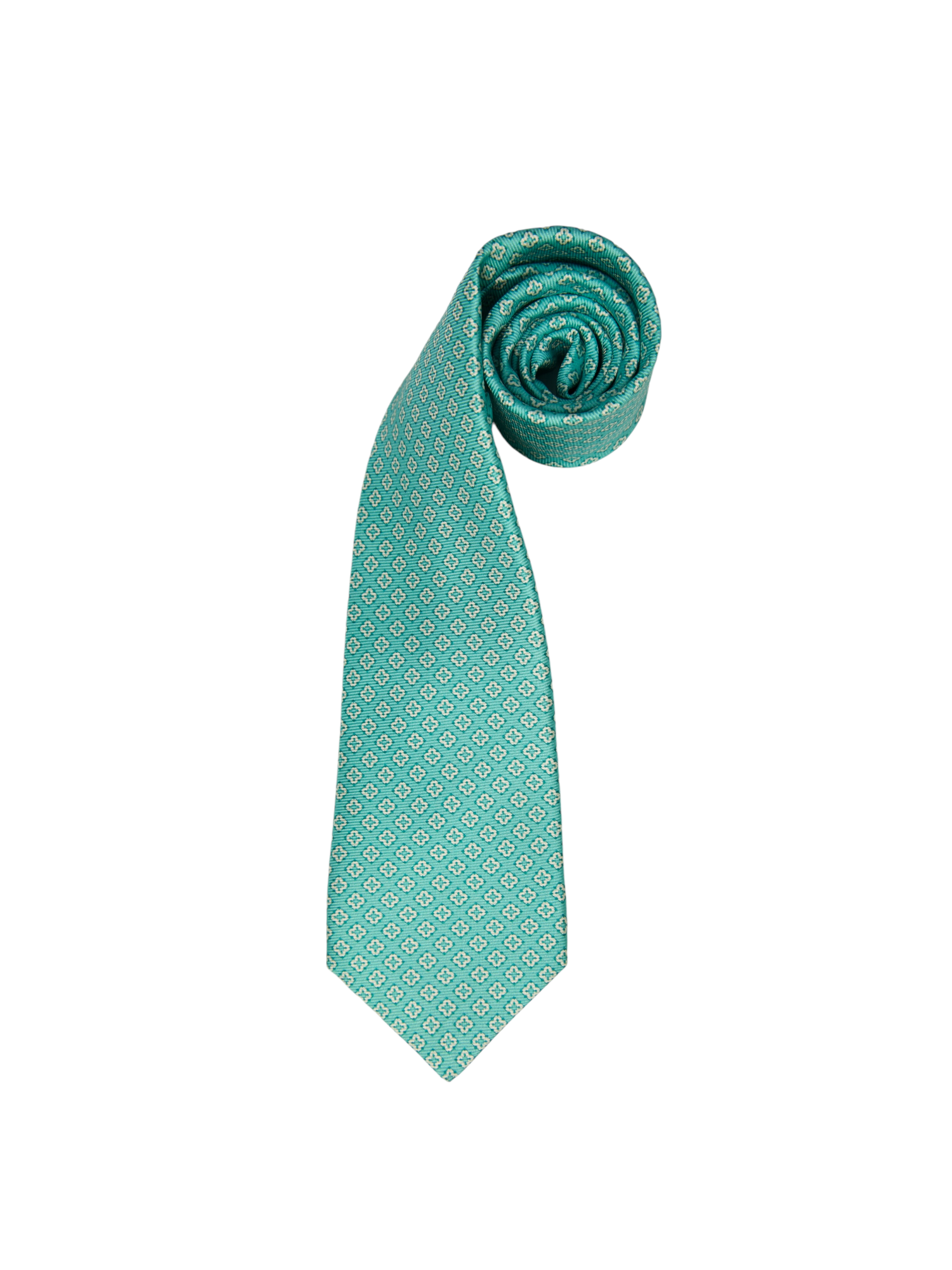 Kiton 7-Fold Mint Green Floral Silk Tie