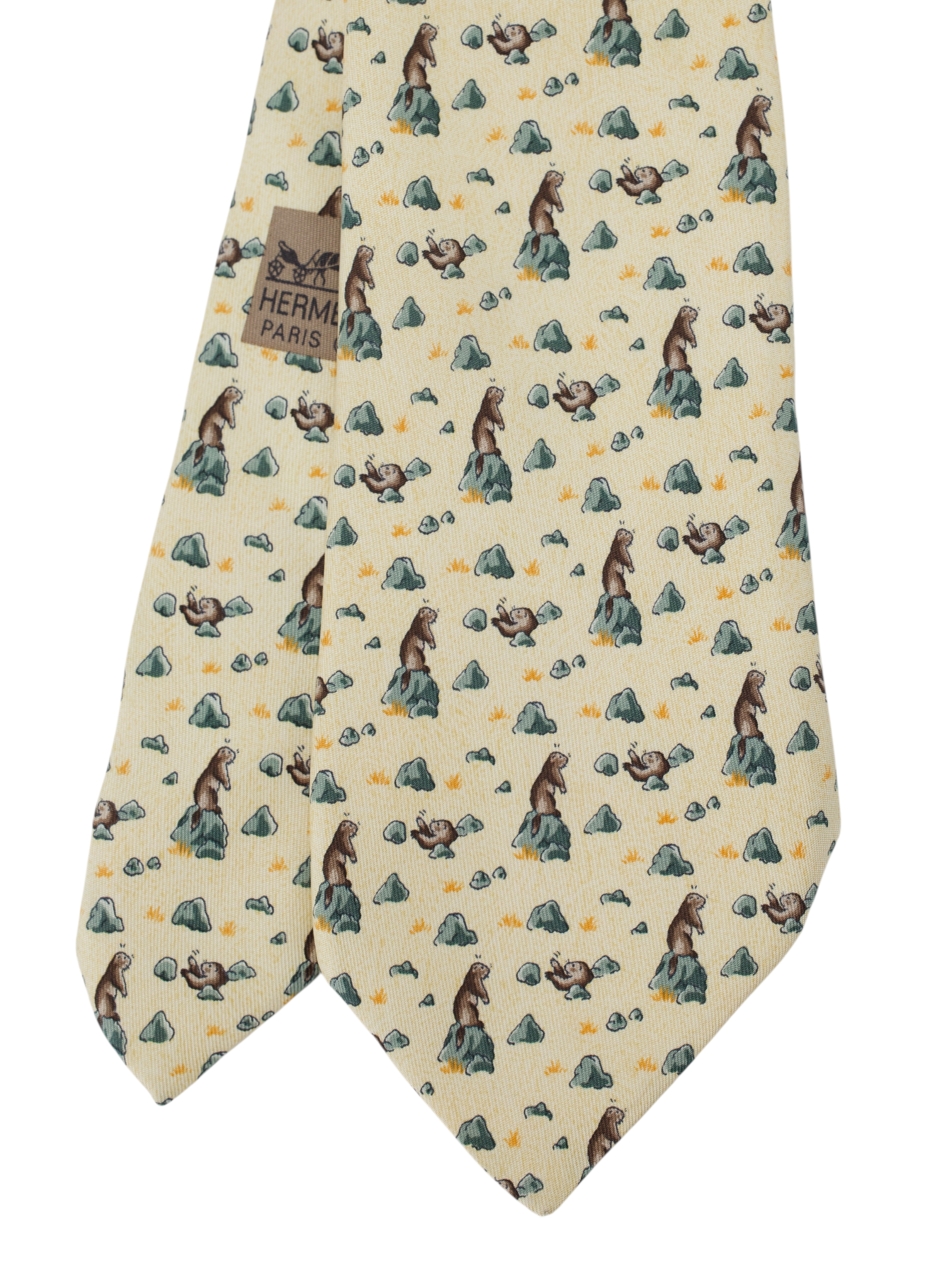 Hermès Beige Silk Otter-Motif Tie