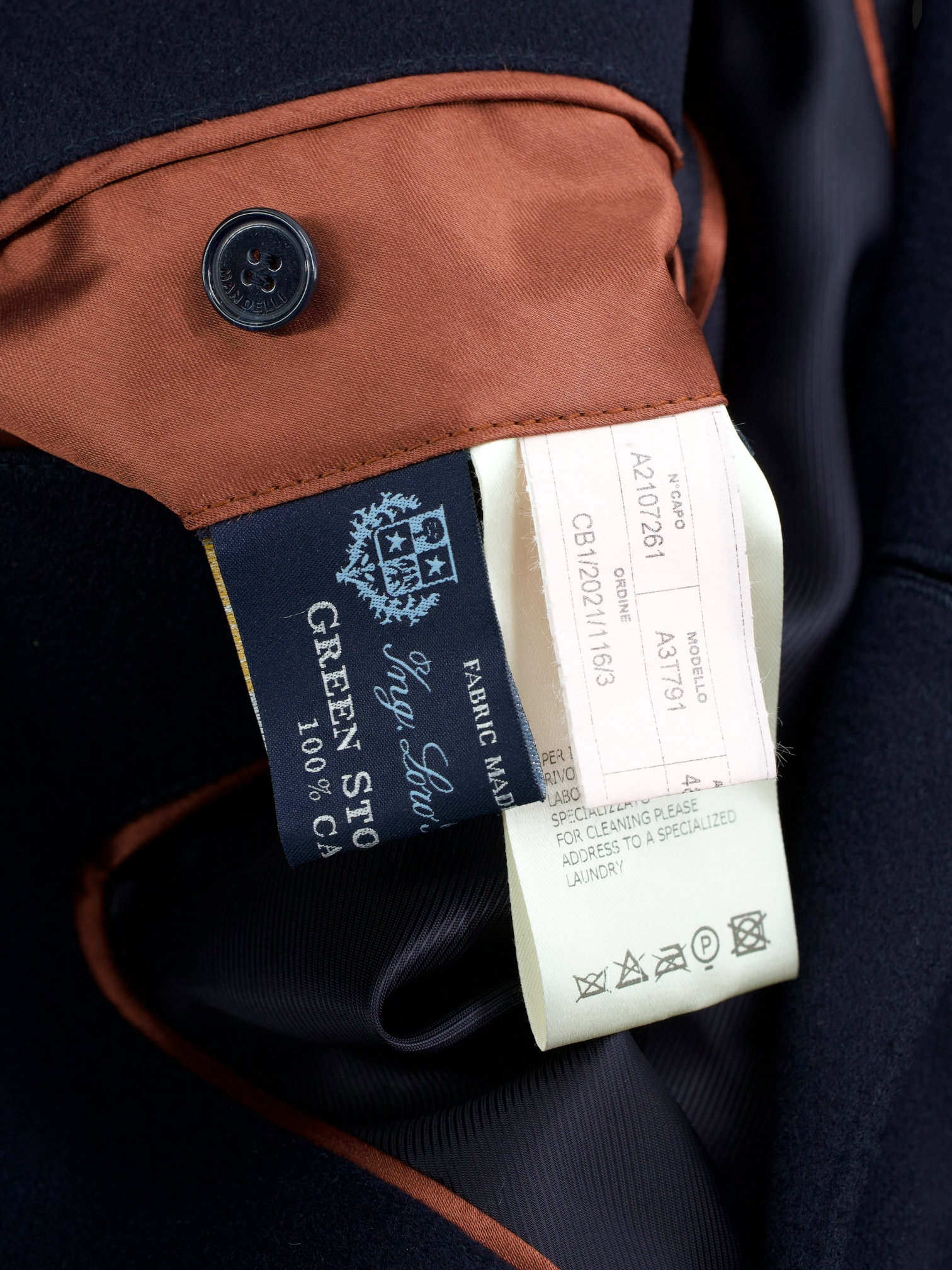 Mandelli Navy Pure-Cashmere "Green Storm-System" Overcoat