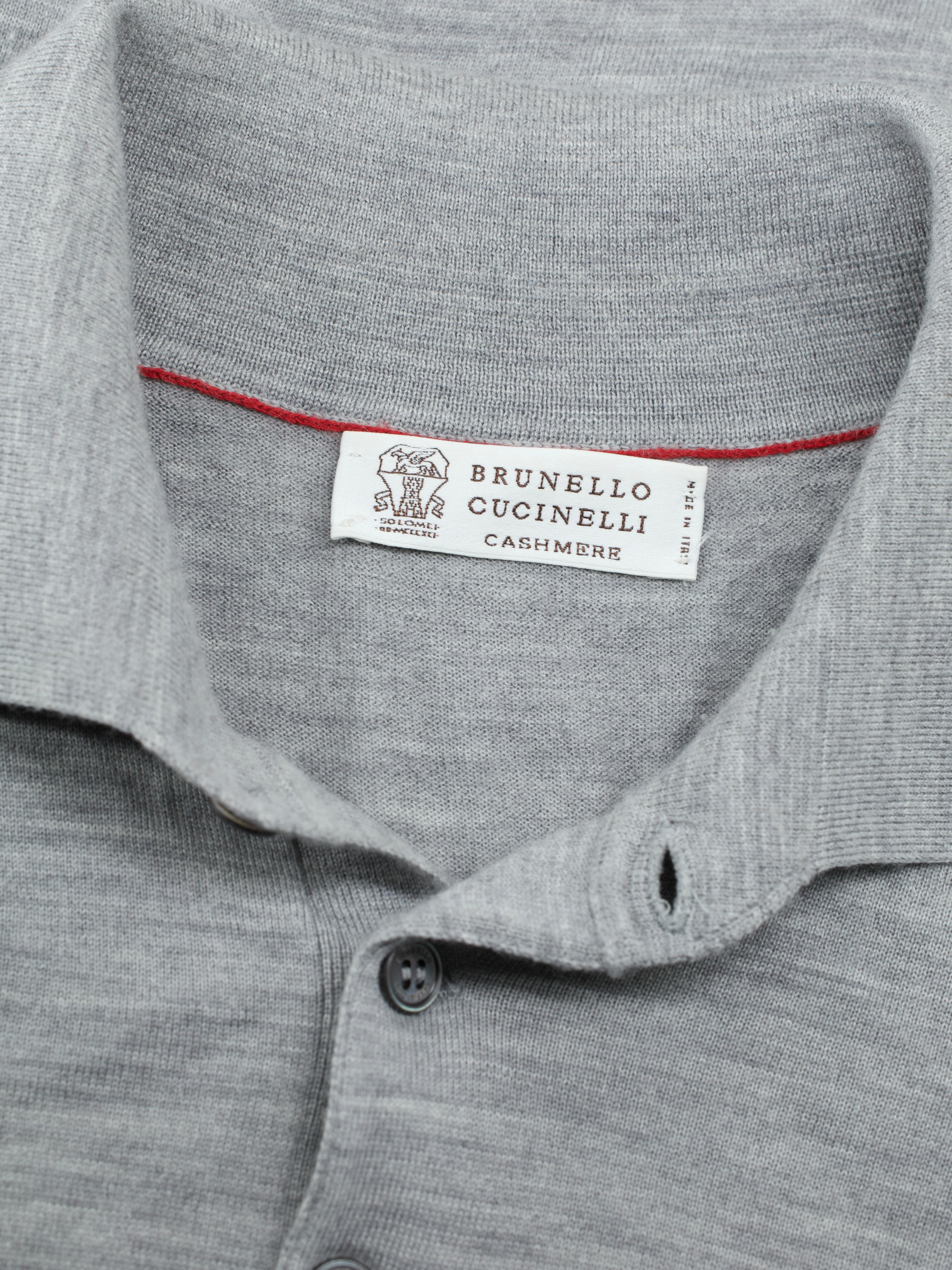 Brunello Cucinelli Grey Wool & Cashmere Long-Sleeve Polo