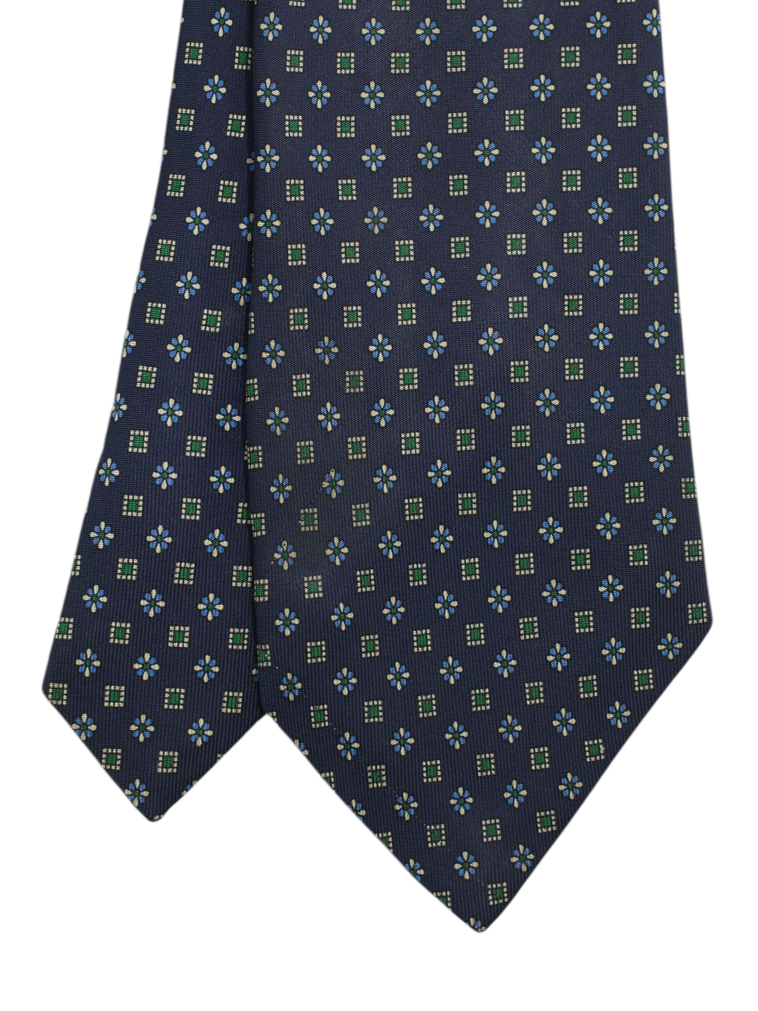 E.Marinella Tie Navy Silk Square & Floral Pattern Tie
