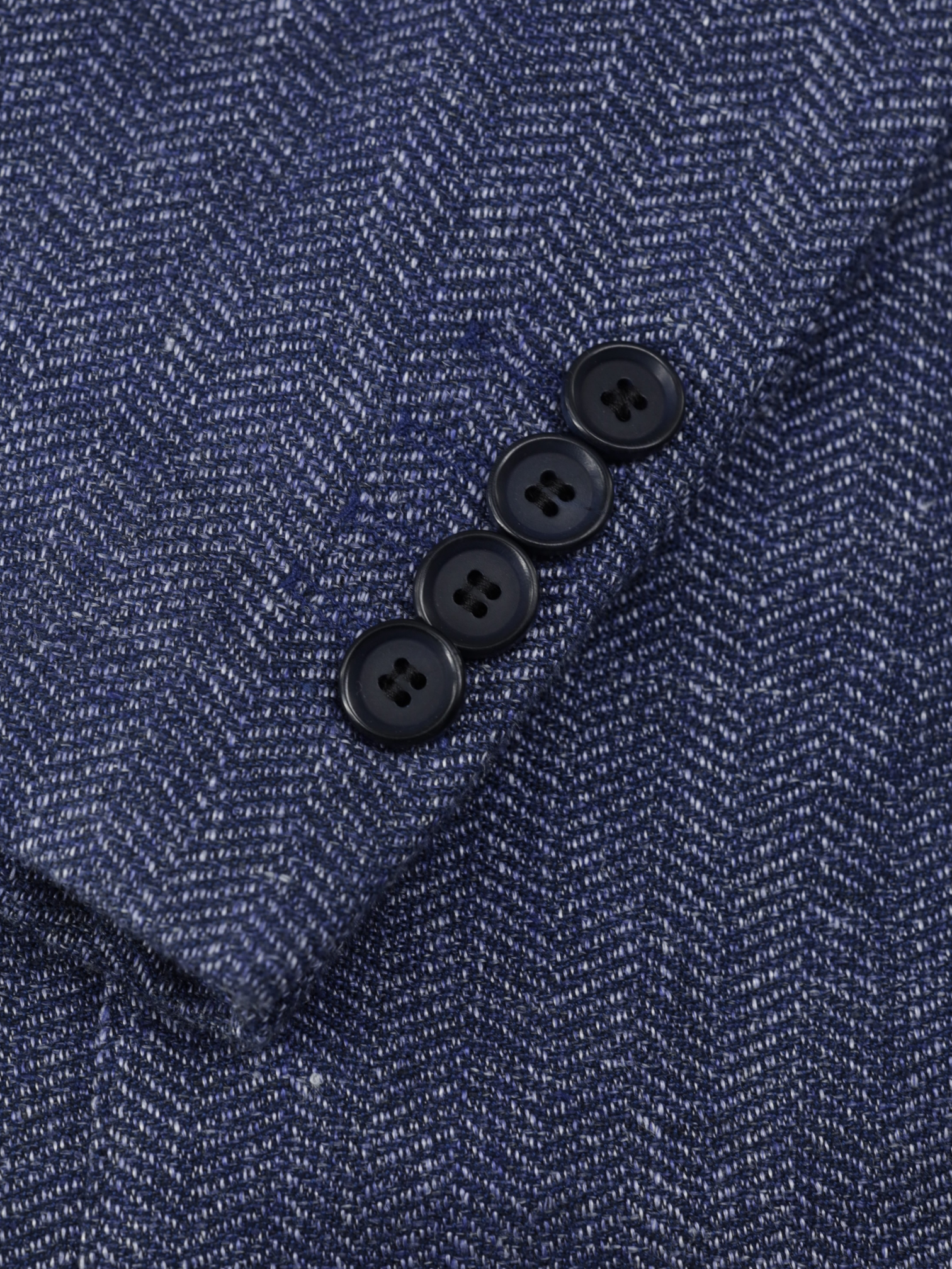 Caruso Denim Blue Linen & Cotton Herringbone Aida Jacket