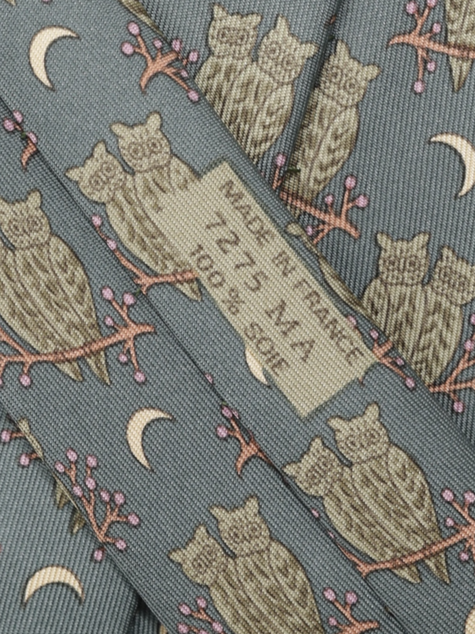 Hermès Dark Green & Brown "Owls at Night" Pattern Tie