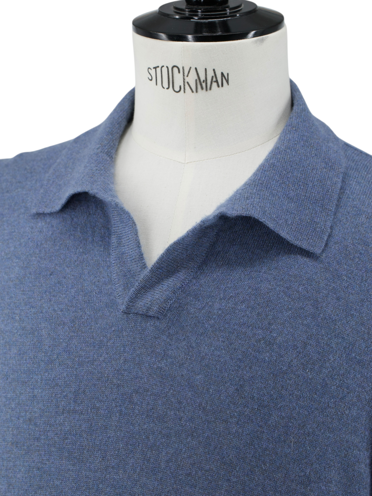 Cesare Attolini Steel Blue Cashmere & Linen Buttonless Long-Sleeve Polo