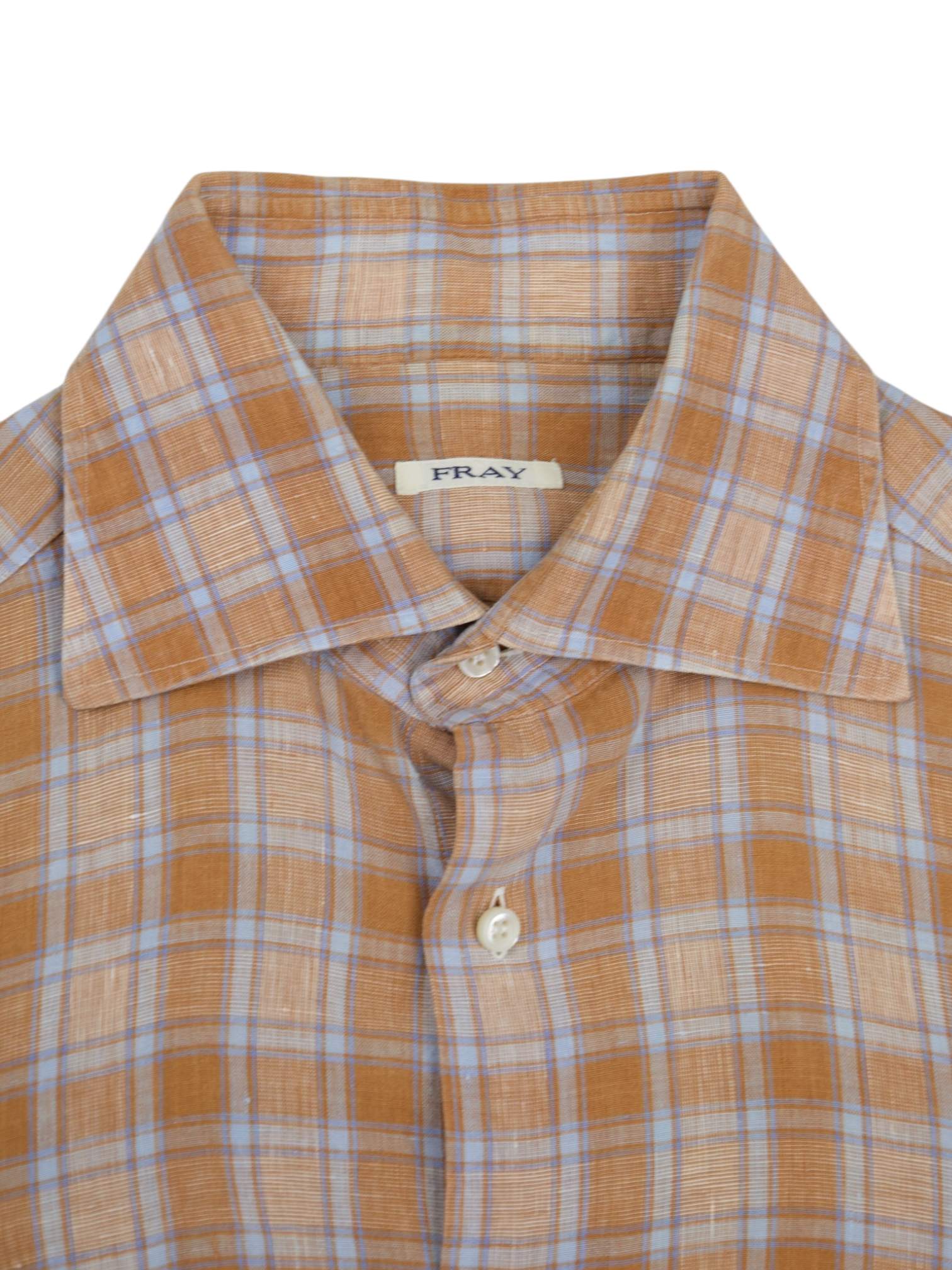 Fray Orange & Ice-Blue Linen Windowpane Shirt