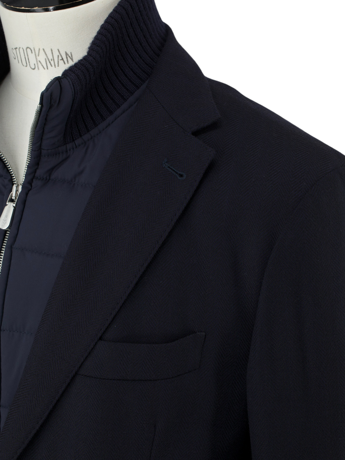 Eleventy Navy Wool-Stretch Removable-Front Herringbone Vespa Jacket