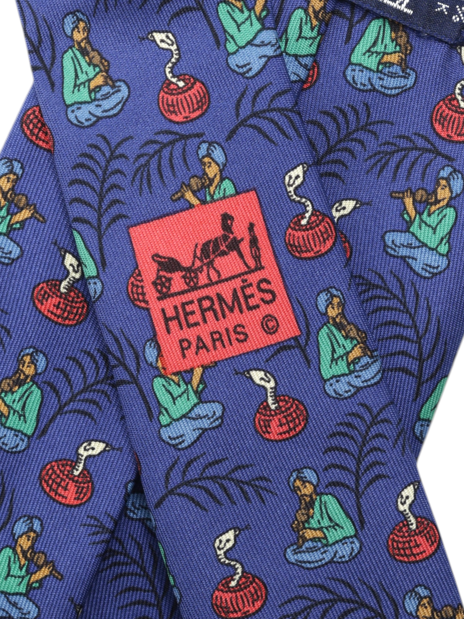 Hermès Blue & Red Silk Cobra-Whisperer Tie
