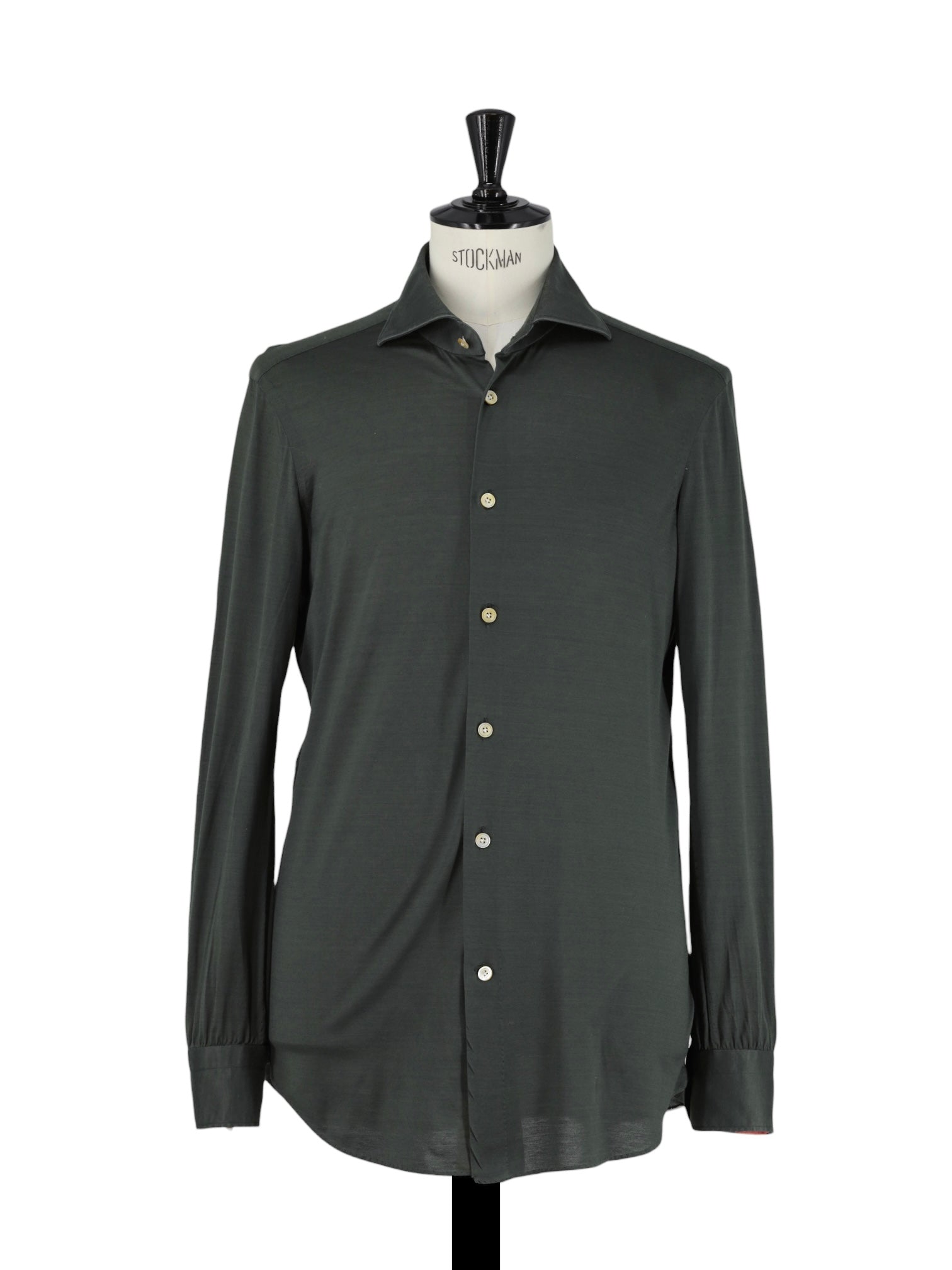 Kiton Olive Green Jersey-Knitted Cotton Shirt