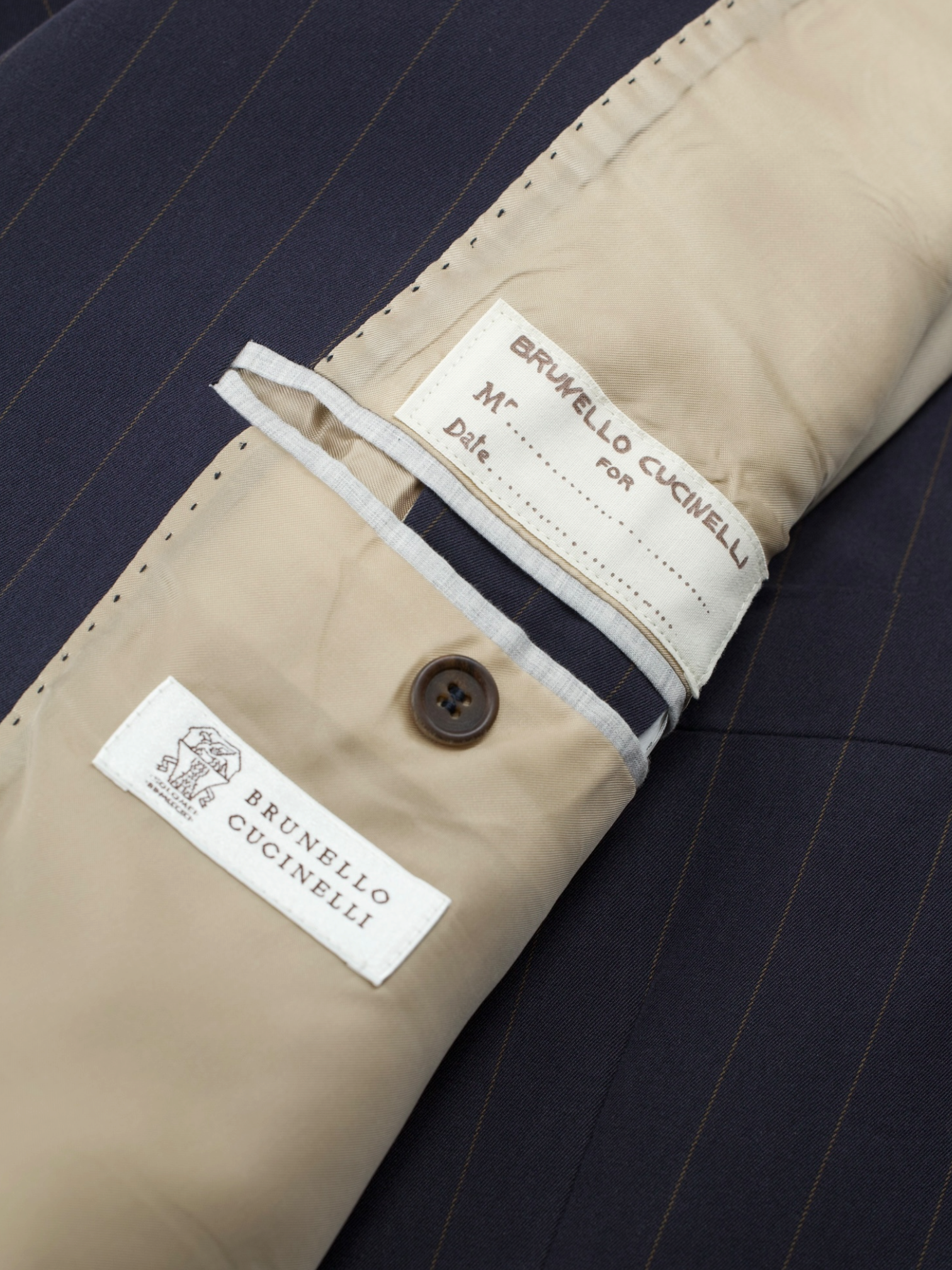 Brunello Cucinelli Navy Cotton Pinstripe Elbow-Patch Jacket