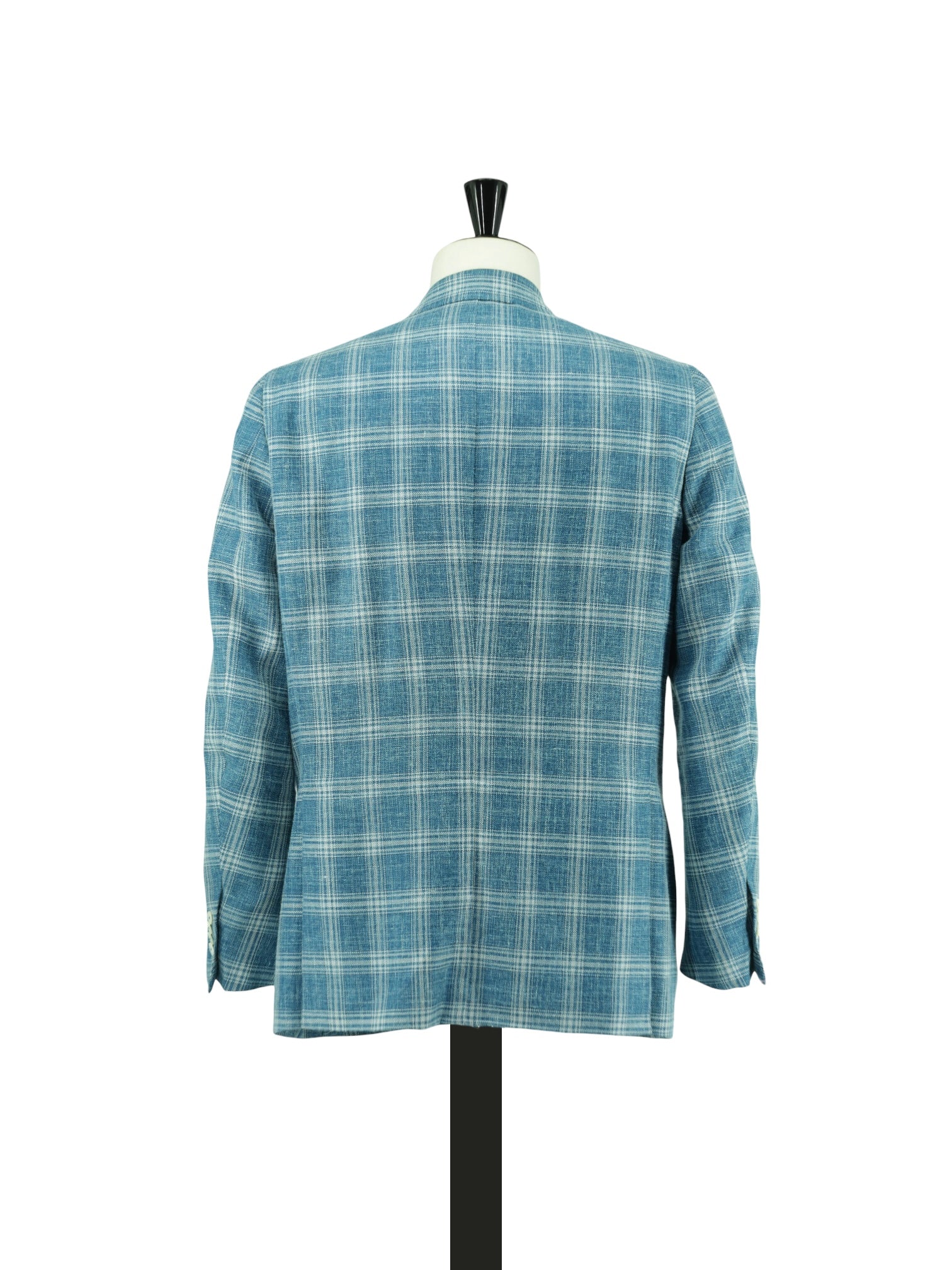 Isaia Turquoise Wool, Silk & Linen "Summer Hopsack" Windowpane Jacket