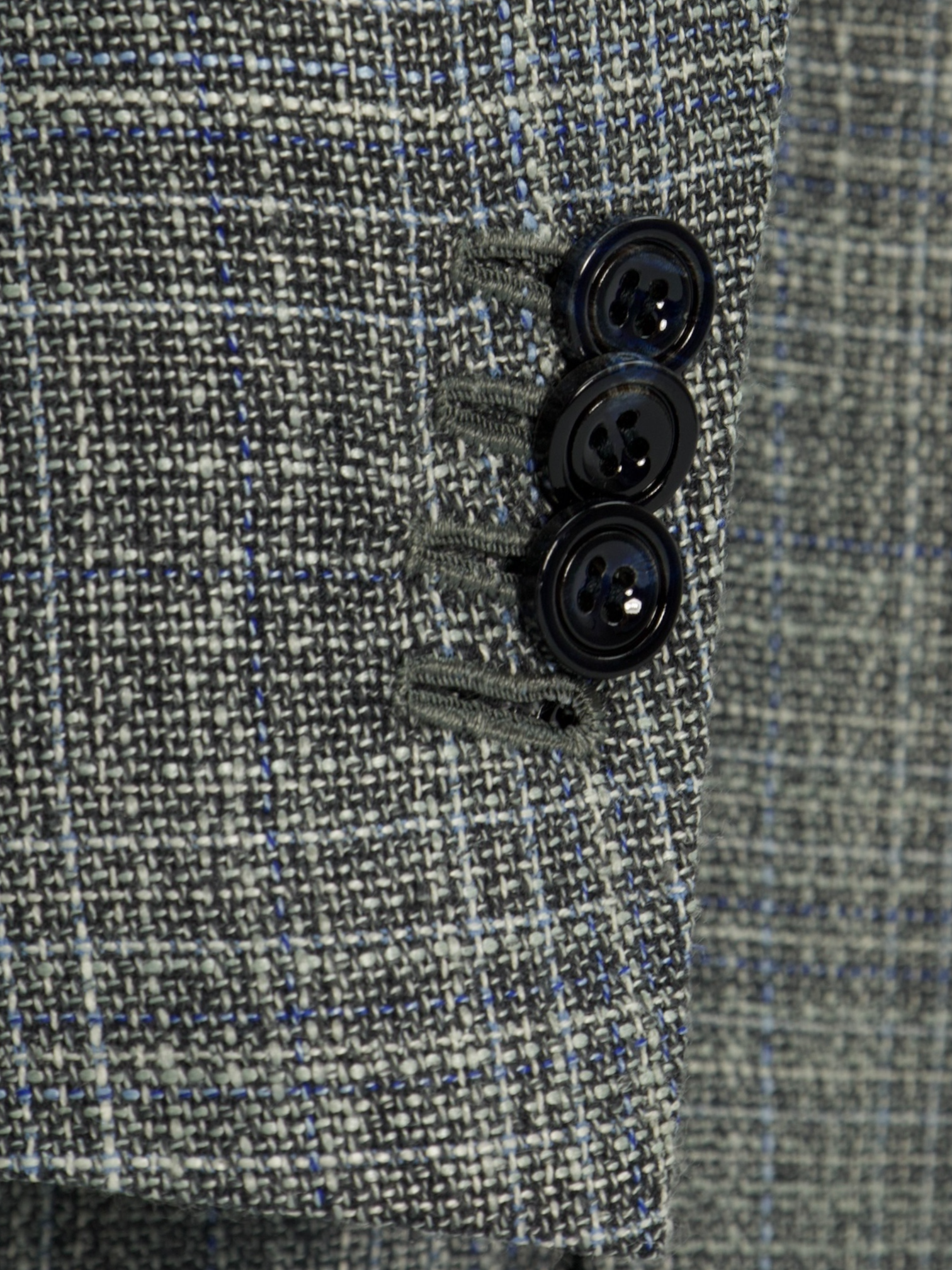 Kiton Grey & Ice Blue Virgin Wool & Silk Check Jacket