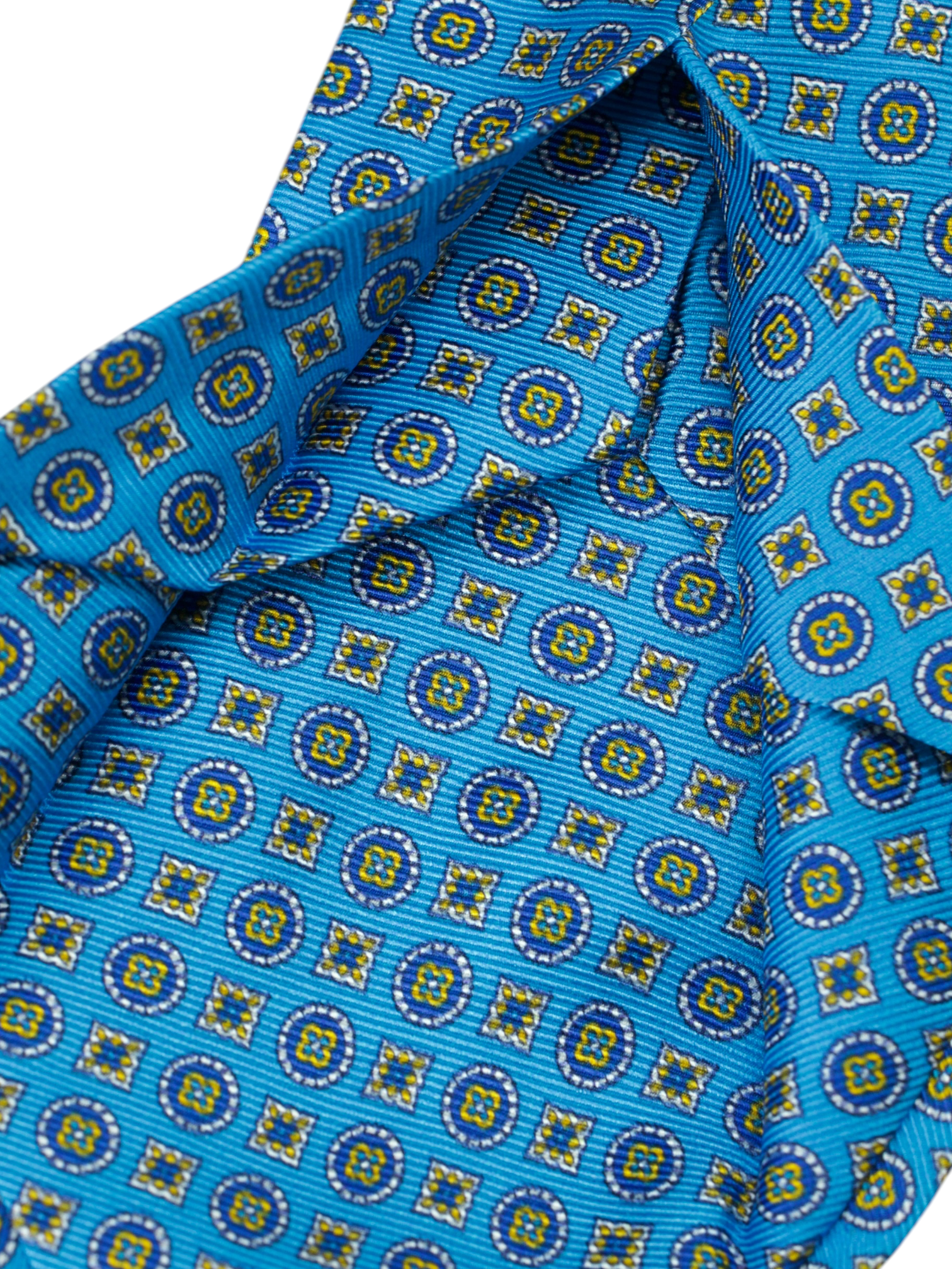 Kiton 5-Fold Light Blue & Navy Silk Geometric Pattern Tie