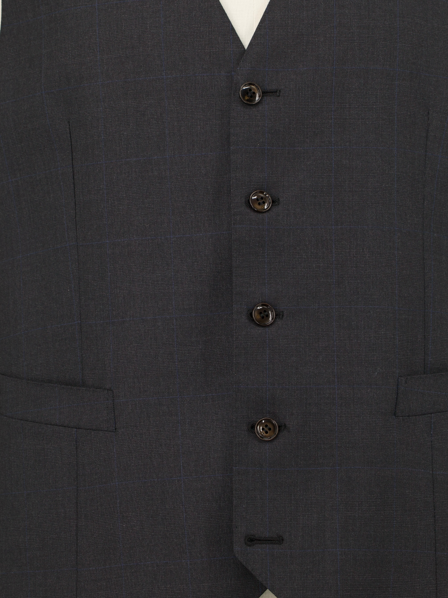 Canali Charcoal & Light Blue Super 160's Windowpane Waistcoat