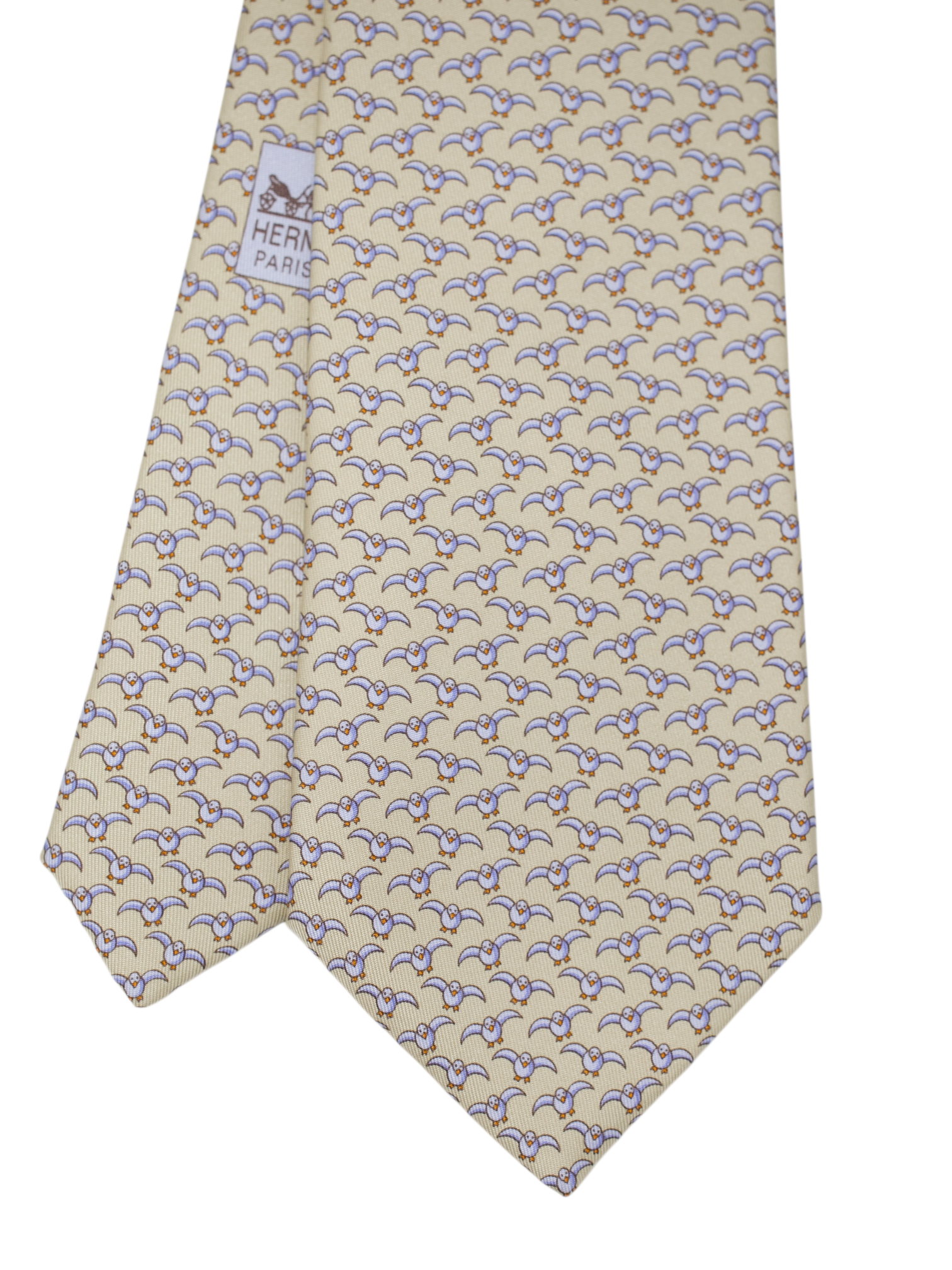 Hermès x ING Private-Banking Taupe Silk Seagull-Pattern Tie